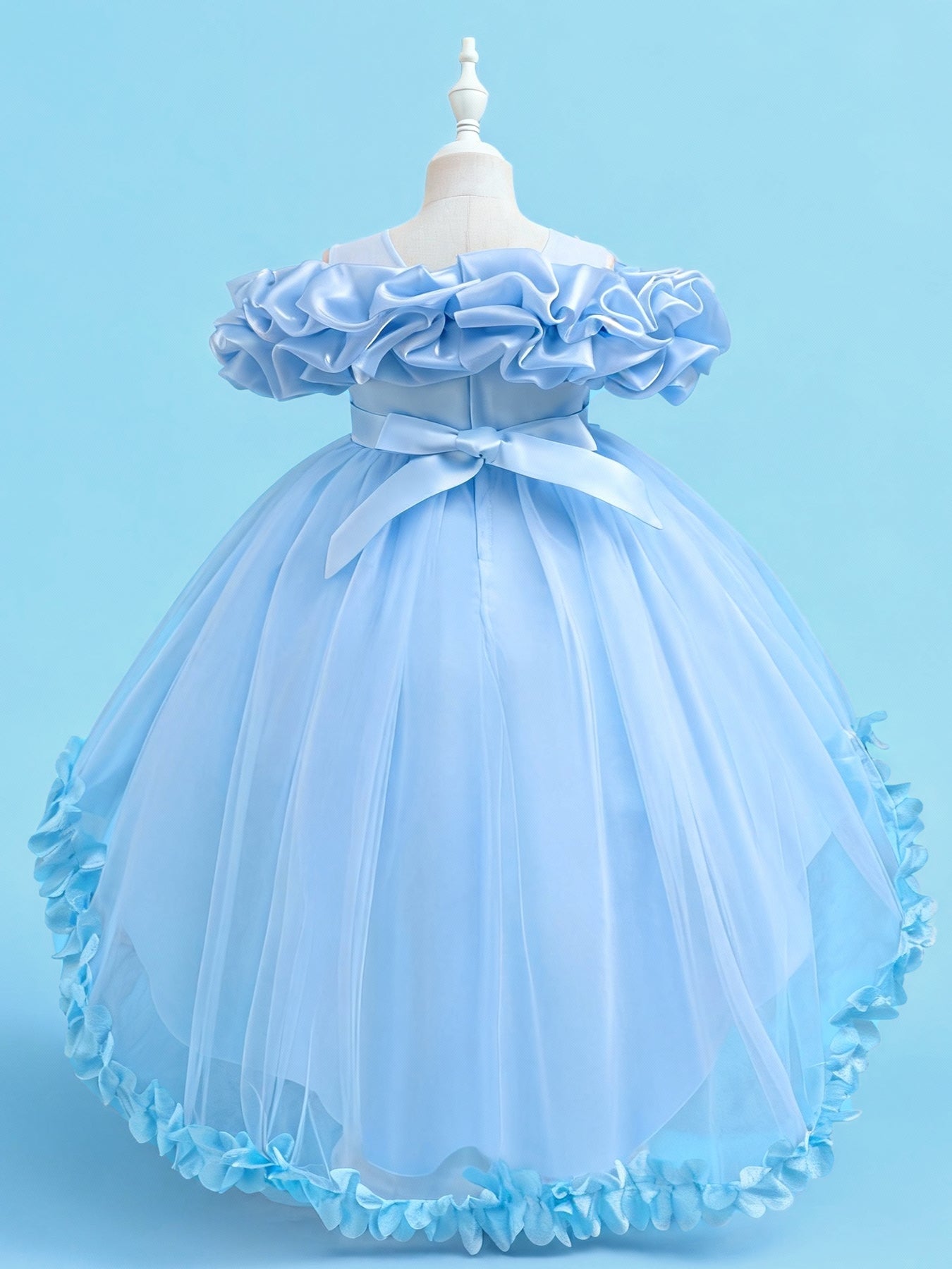 Zvzio Girls Cloud Collar Embroidered Train Princess Dress | Front Yoke Cloud Design 3D Floral Pearl Embroidery Wrap-Around Leaf Lace Long Train Flower Girl Dress - Ages 4-9, Multiple Colors