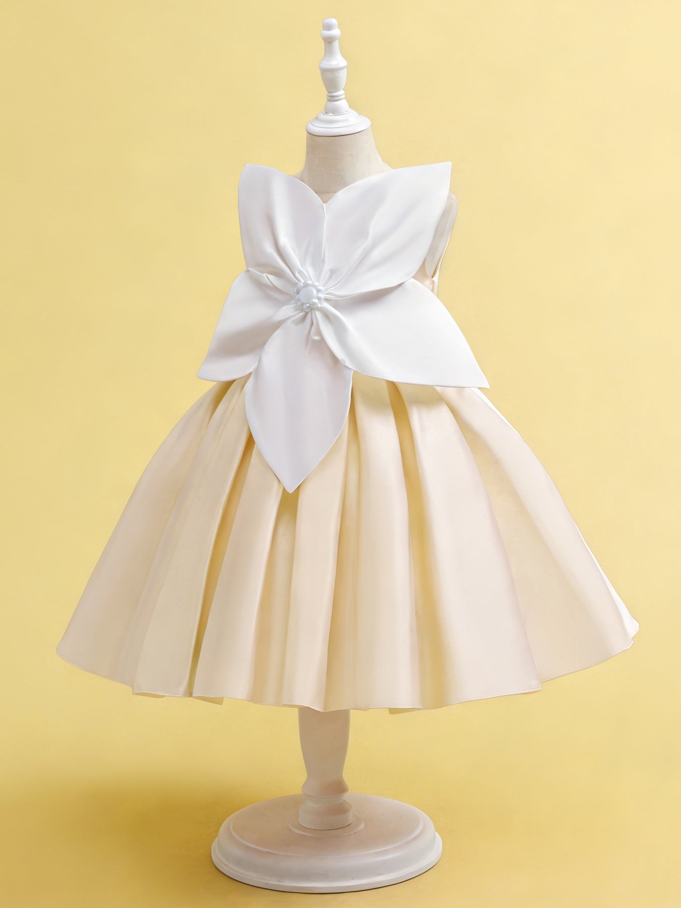 Zvzio Girls 3D Floral Satin Princess Dress | Color Block Design Pleated Hem Lightweight Mid-Length Flower Girl Dress Party Gown - Ages 2-7, Multiple Colors