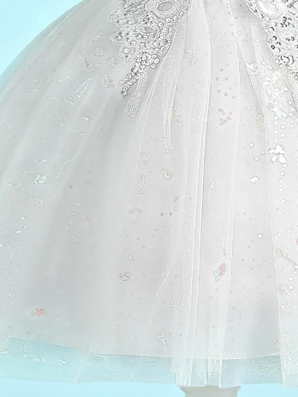 Zvzio Girls Princess Party Dress - Floral Embroidery Bodice, Sparkle Tulle Skirt & Puff Sleeves, Flower Girl/Pageant A-line Short Dress