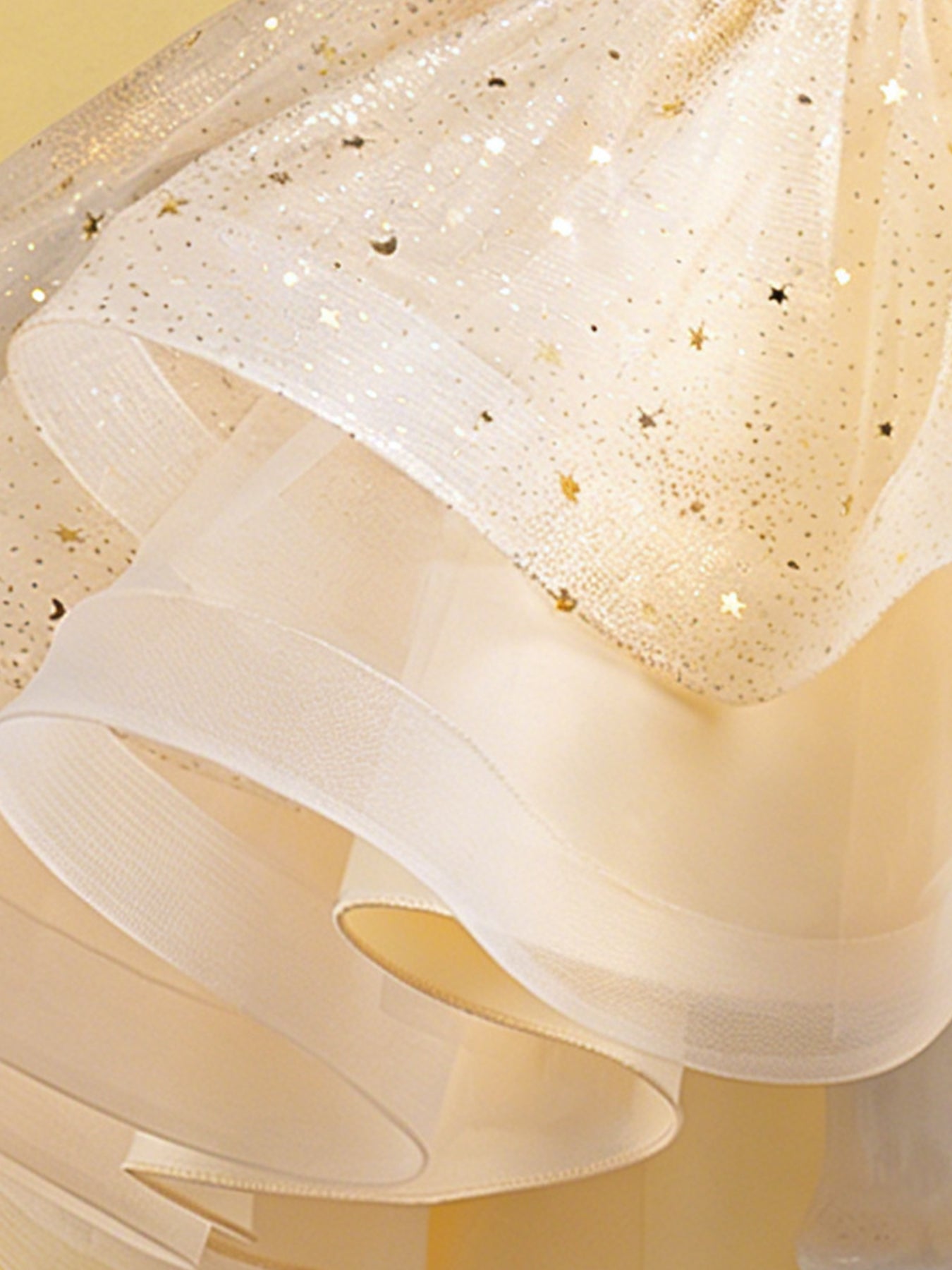 Zvzio Girls Asymmetric Train Princess Dress | Gold Star Tulle Shell Neckline Bustier Waist Diamond Chain Double-Layer Skirt Flower Girl Dress Set - Ages 4-9