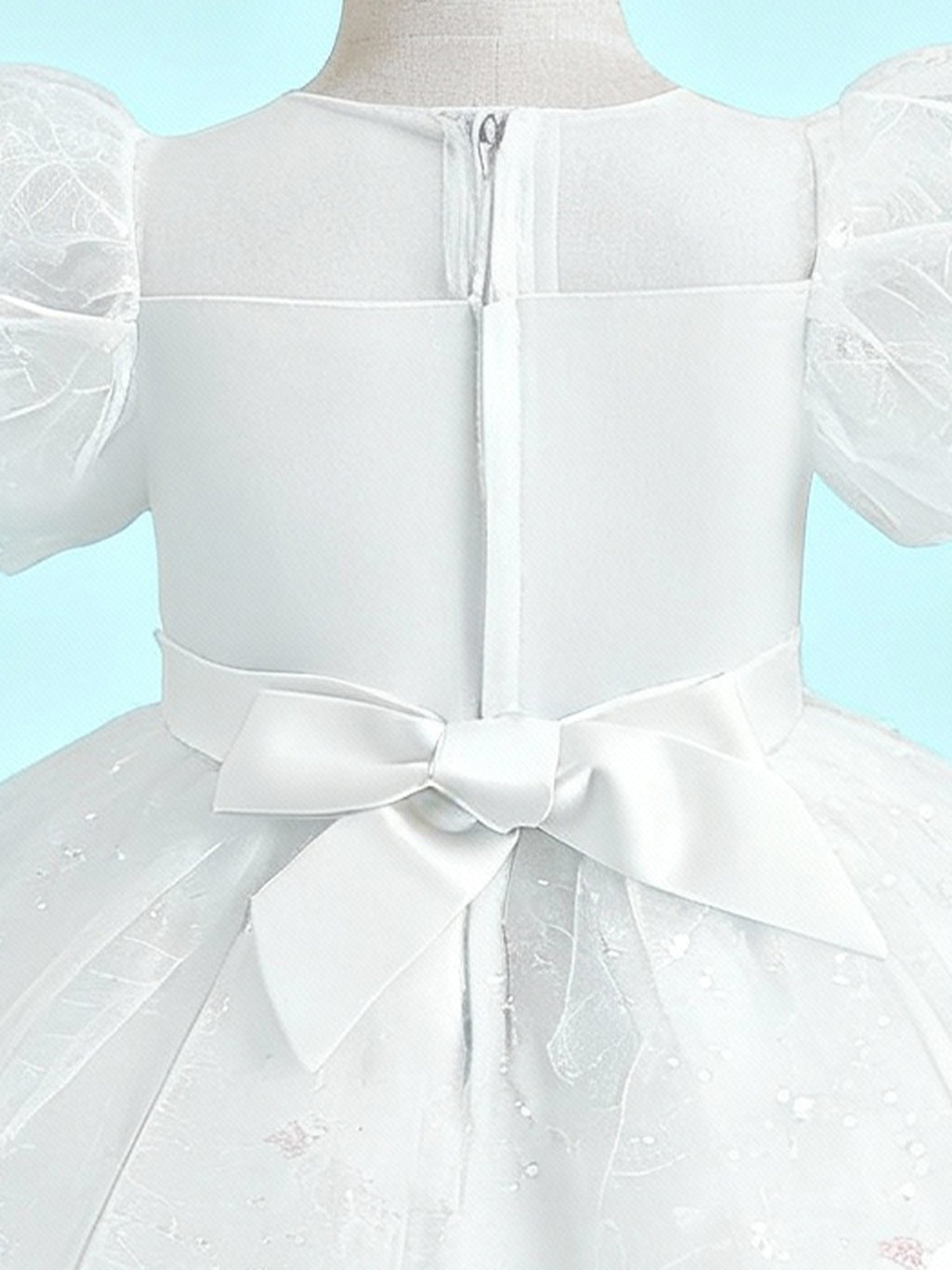 Zvzio Girls Princess Party Dress - Floral Embroidery Bodice, Sparkle Tulle Skirt & Puff Sleeves, Flower Girl/Pageant A-line Short Dress