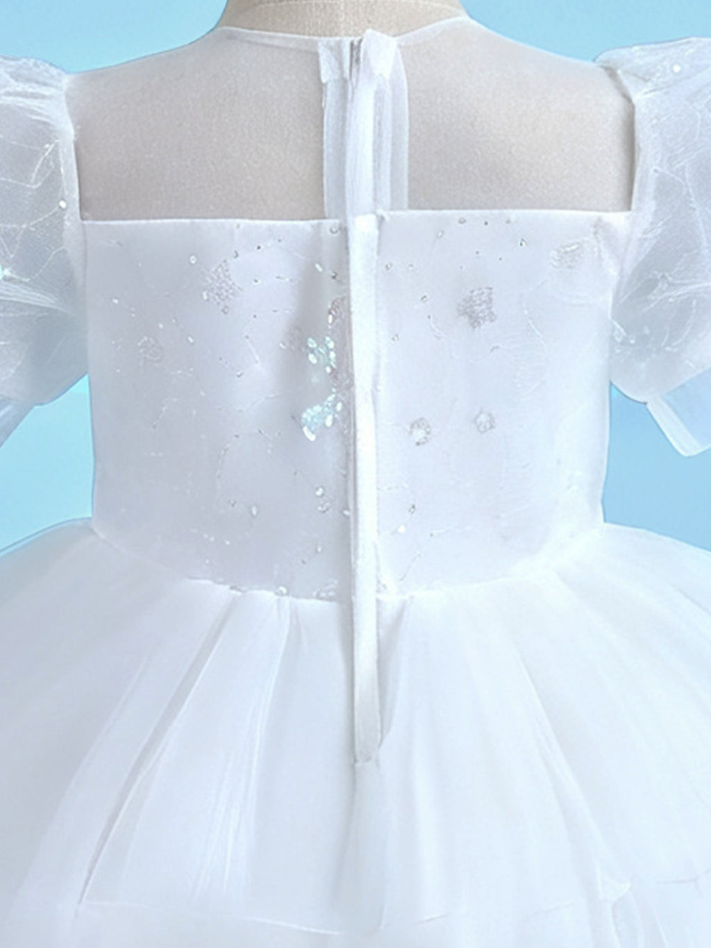 Zvzio Girls Princess Party Dress & Flower Girl Dress - Floral Embroidery Chest, Sparkle Tulle Skirt, Bubble Sleeves, Double Ruffle Hem, Champagne Pink White, Short Sleeve A-Line for Age 4-9