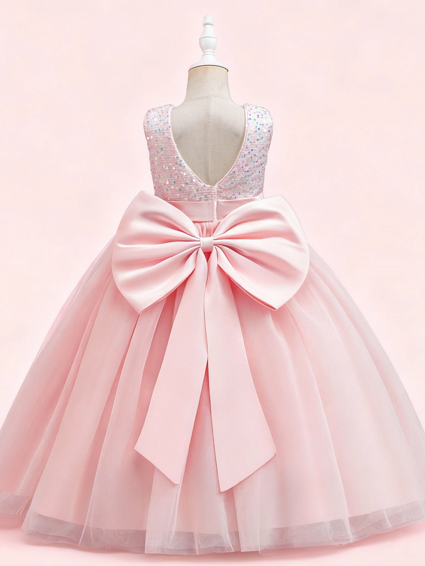 Zvzio Girls V-Back Removable Bow Princess Dress | Sparkling Sequin Bodice Draping Tulle Long Dress Flower Girl Dress Party Gown - Ages 4-9, Multiple Colors