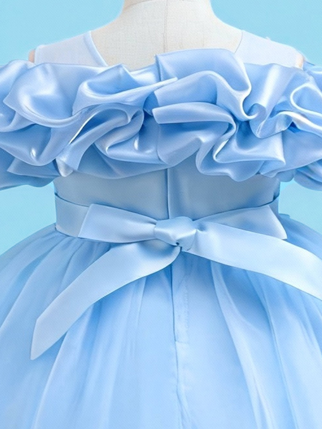 Zvzio Girls Cloud Collar Embroidered Train Princess Dress | Front Yoke Cloud Design 3D Floral Pearl Embroidery Wrap-Around Leaf Lace Long Train Flower Girl Dress - Ages 4-9, Multiple Colors