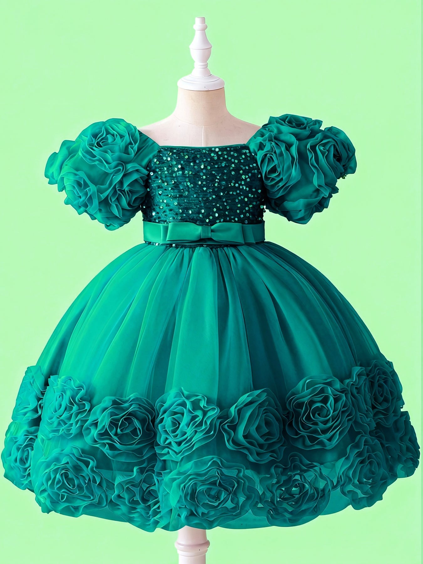 Zvzio Girls 3D Floral Embroidered Princess Dress | Short Sleeve Sequin Sparkle A-Line Dress Multi-Layer Tulle Flower Girl Party Dress - Soft Draping, Ages 2-7, Multiple Colors