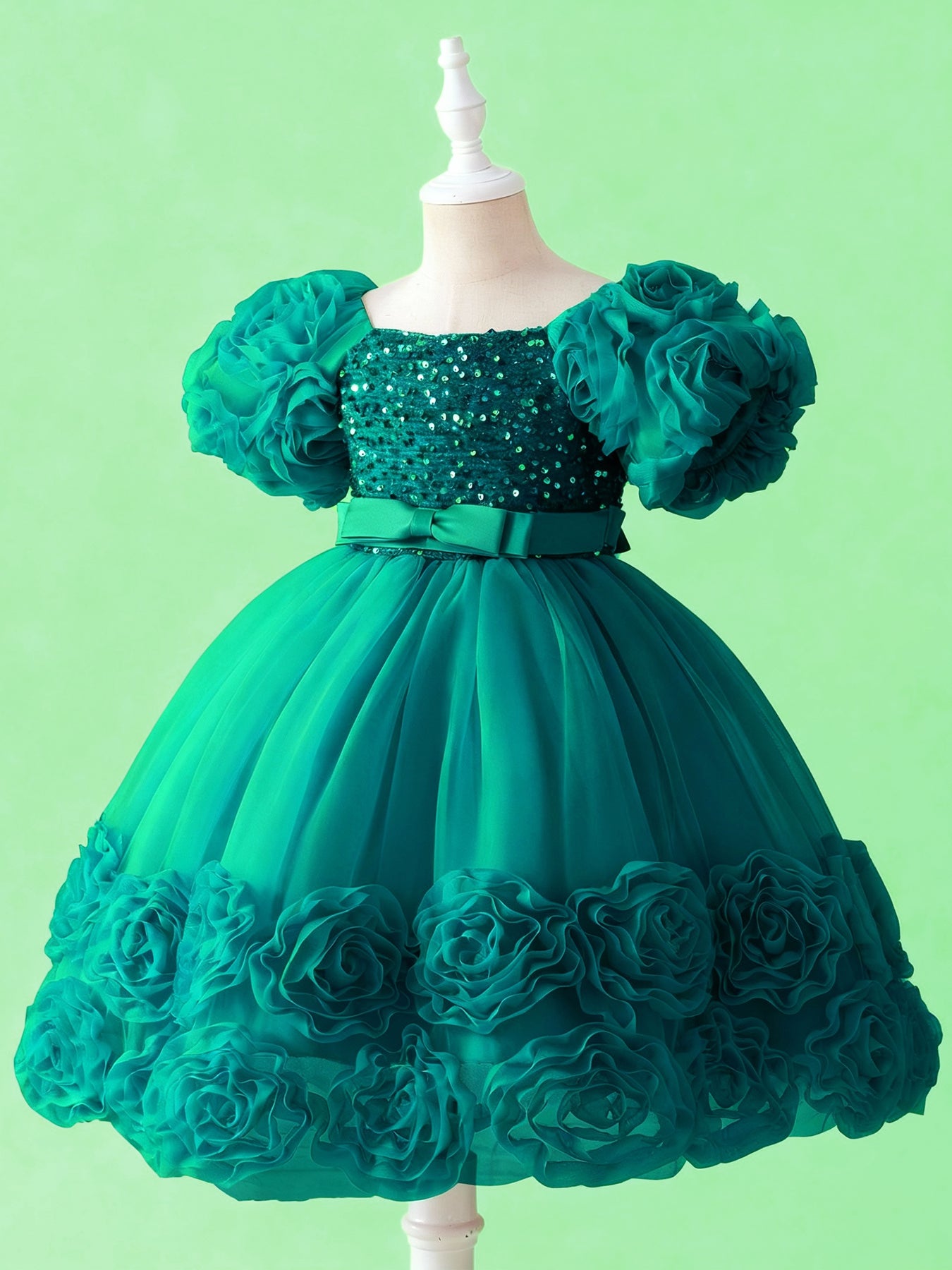 Zvzio Girls 3D Floral Embroidered Princess Dress | Short Sleeve Sequin Sparkle A-Line Dress Multi-Layer Tulle Flower Girl Party Dress - Soft Draping, Ages 2-7, Multiple Colors