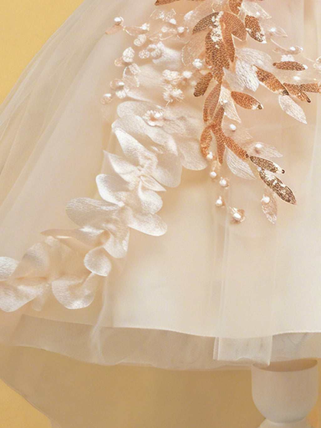 Zvzio Girls Cloud Collar Embroidered Train Princess Dress | Front Yoke Cloud Design 3D Floral Pearl Embroidery Wrap-Around Leaf Lace Long Train Flower Girl Dress - Ages 4-9, Multiple Colors