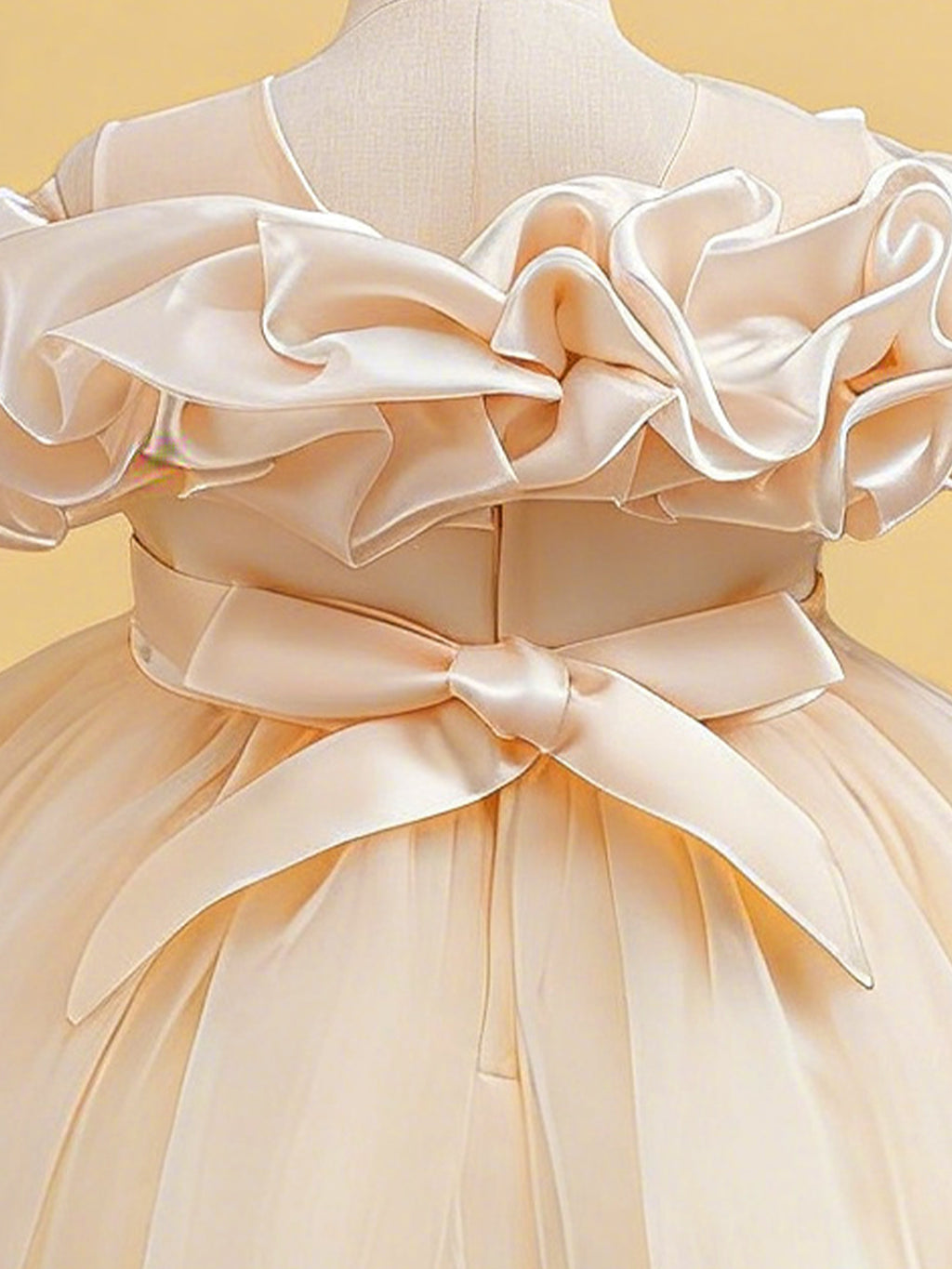 Zvzio Girls Cloud Collar Embroidered Train Princess Dress | Front Yoke Cloud Design 3D Floral Pearl Embroidery Wrap-Around Leaf Lace Long Train Flower Girl Dress - Ages 4-9, Multiple Colors