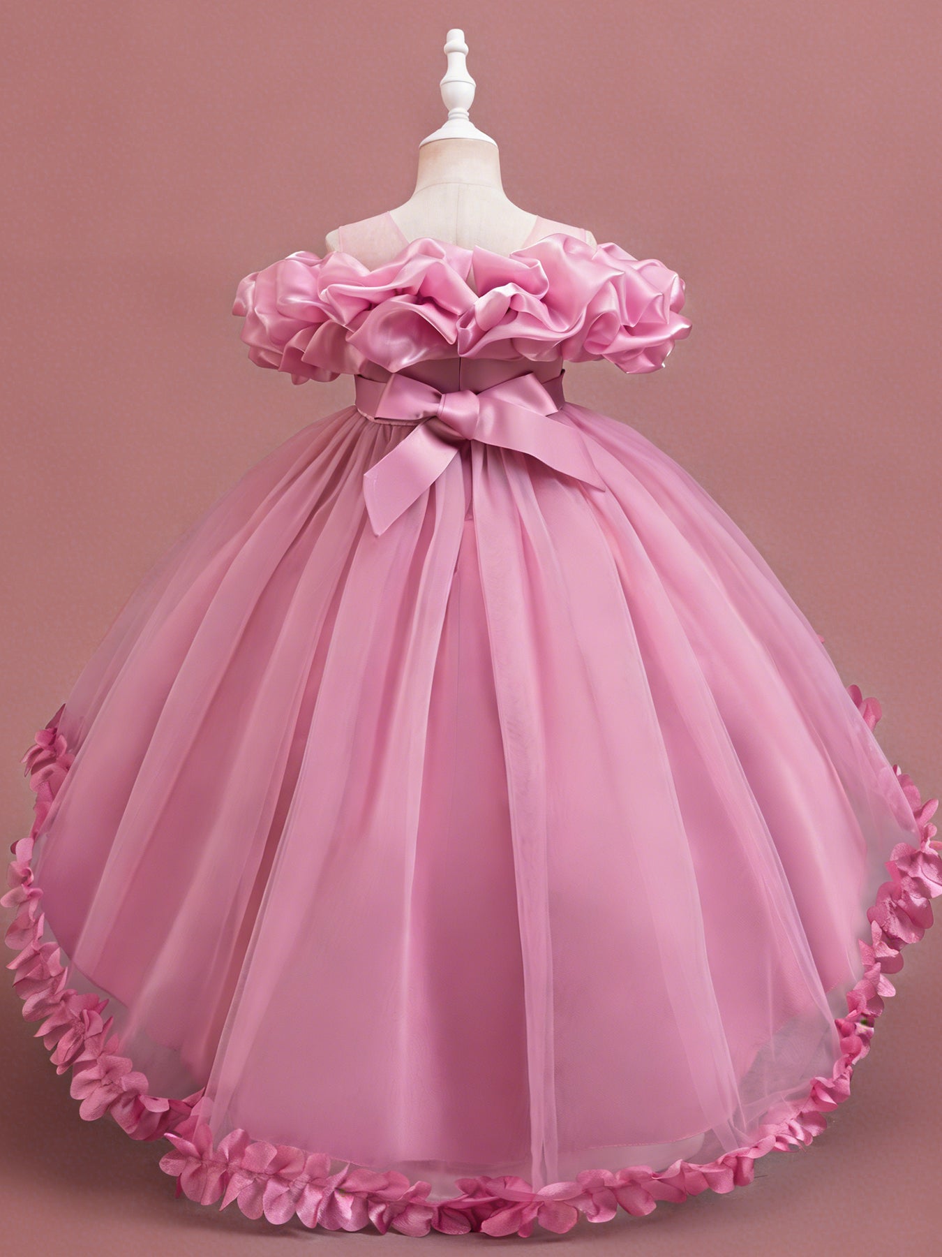 Zvzio Girls Cloud Collar Embroidered Train Princess Dress | Front Yoke Cloud Design 3D Floral Pearl Embroidery Wrap-Around Leaf Lace Long Train Flower Girl Dress - Ages 4-9, Multiple Colors