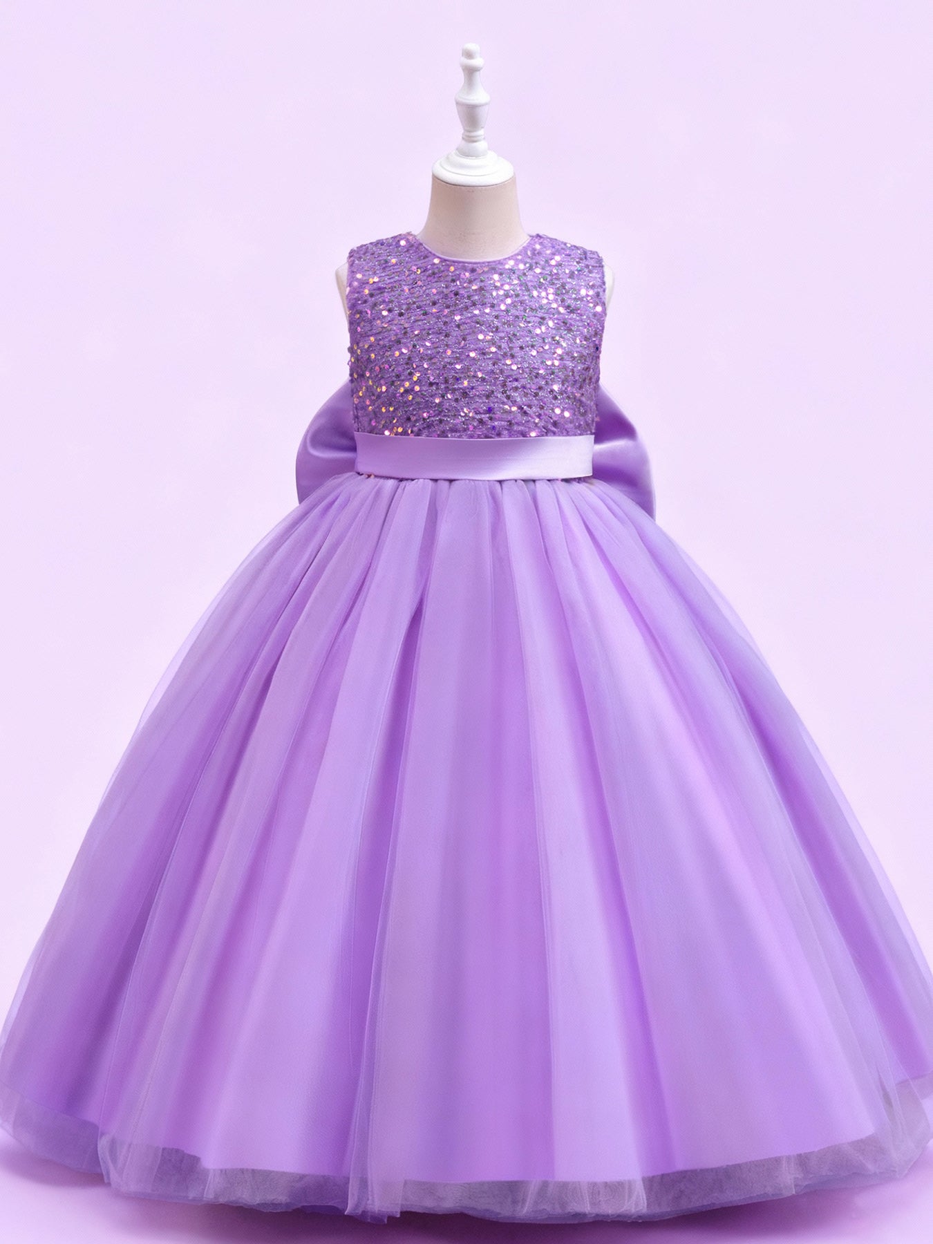 Zvzio Girls V-Back Removable Bow Princess Dress | Sparkling Sequin Bodice Draping Tulle Long Dress Flower Girl Dress Party Gown - Ages 4-9, Multiple Colors