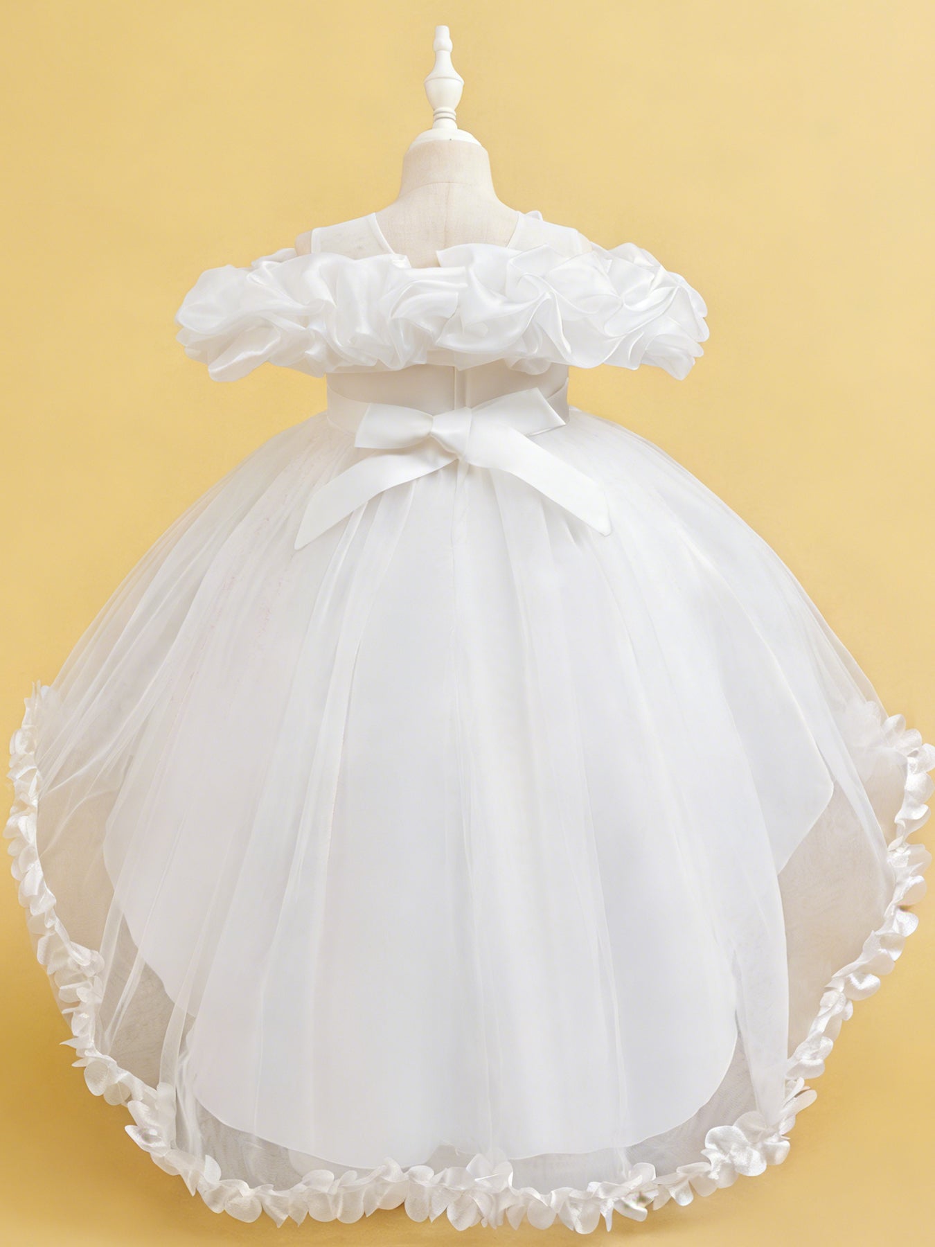 Zvzio Girls Cloud Collar Embroidered Train Princess Dress | Front Yoke Cloud Design 3D Floral Pearl Embroidery Wrap-Around Leaf Lace Long Train Flower Girl Dress - Ages 4-9, Multiple Colors
