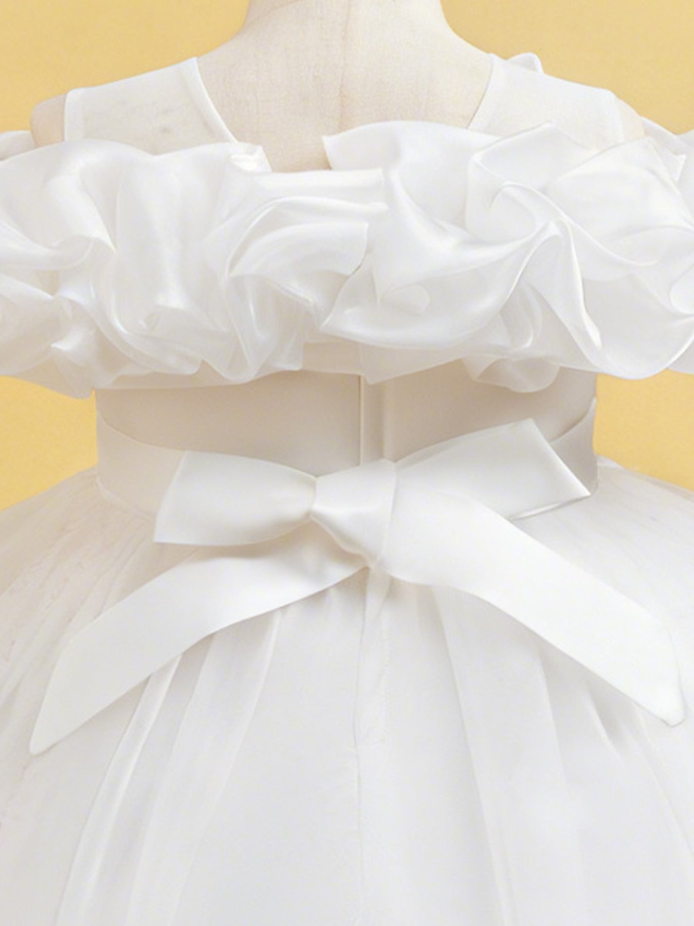 Zvzio Girls Cloud Collar Embroidered Train Princess Dress | Front Yoke Cloud Design 3D Floral Pearl Embroidery Wrap-Around Leaf Lace Long Train Flower Girl Dress - Ages 4-9, Multiple Colors