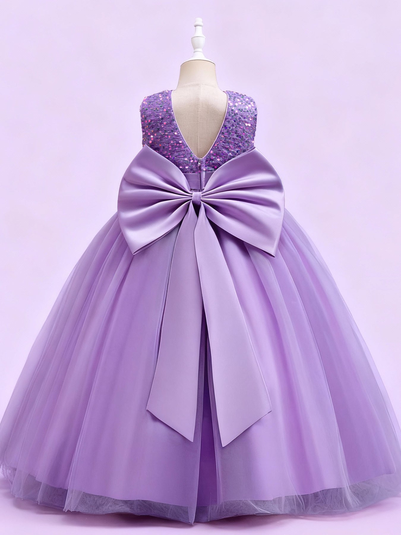 Zvzio Girls V-Back Removable Bow Princess Dress | Sparkling Sequin Bodice Draping Tulle Long Dress Flower Girl Dress Party Gown - Ages 4-9, Multiple Colors