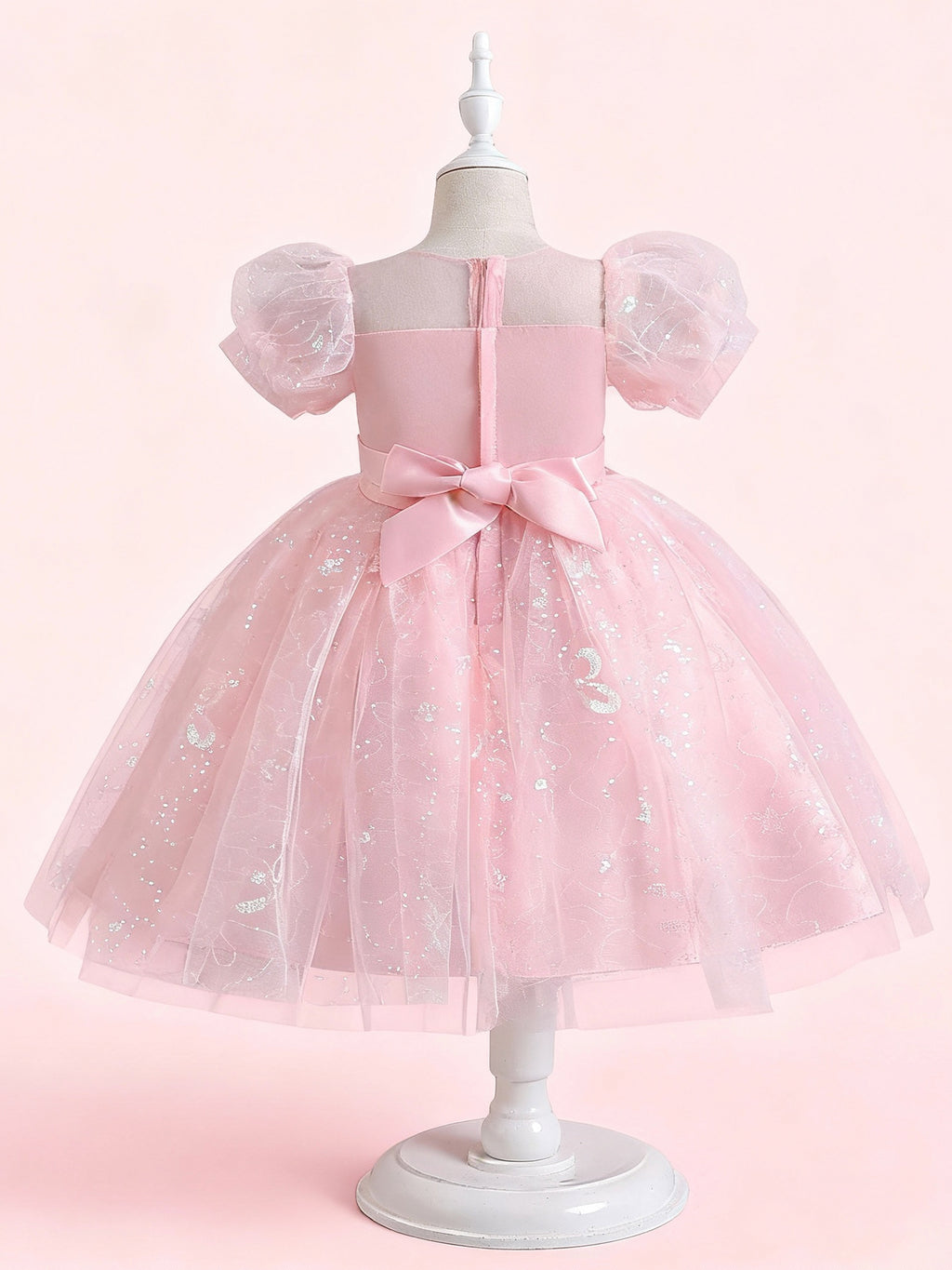 Zvzio Girls Princess Party Dress - Floral Embroidery Bodice, Sparkle Tulle Skirt & Puff Sleeves, Flower Girl/Pageant A-line Short Dress