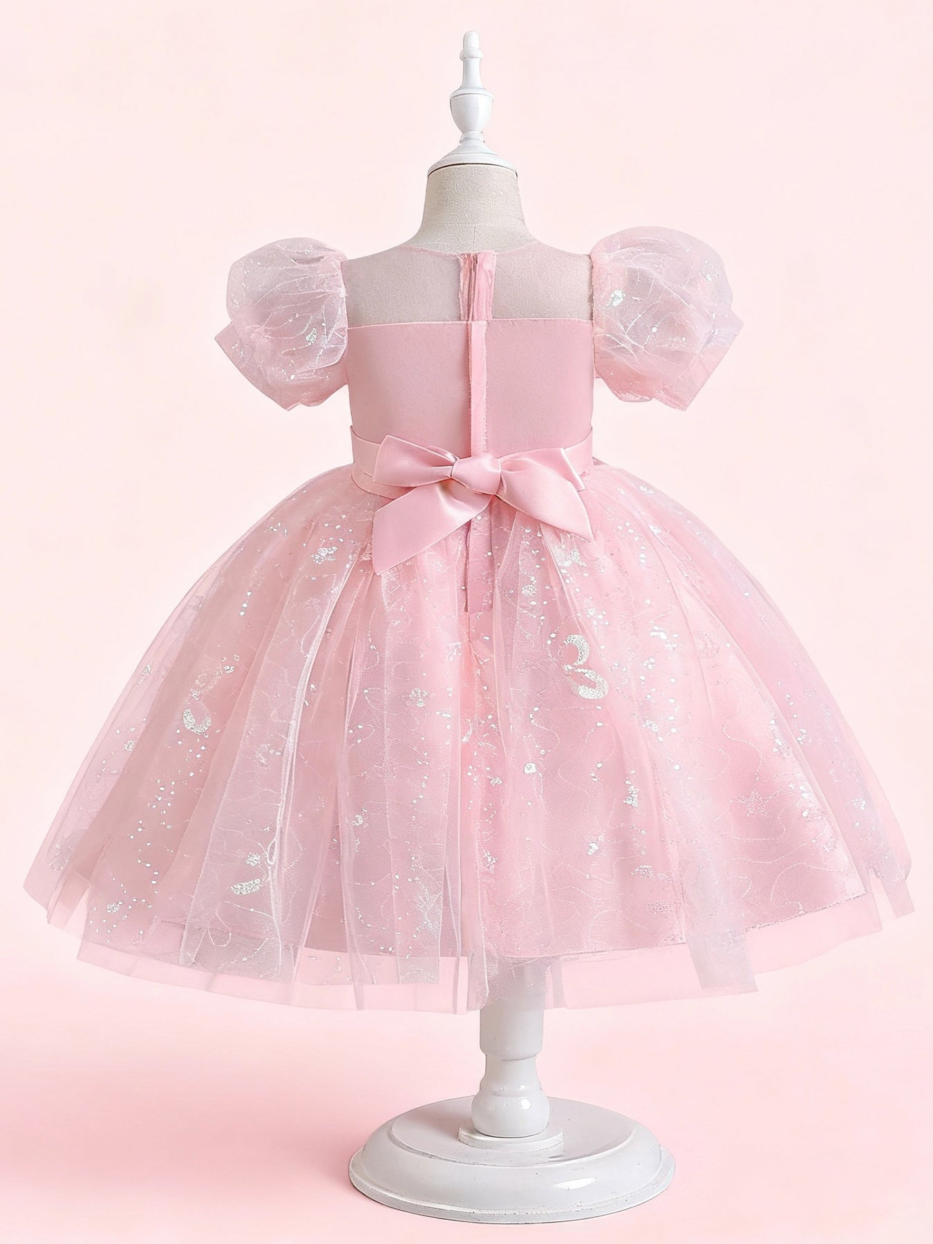 Zvzio Girls Princess Party Dress - Floral Embroidery Bodice, Sparkle Tulle Skirt & Puff Sleeves, Flower Girl/Pageant A-line Short Dress