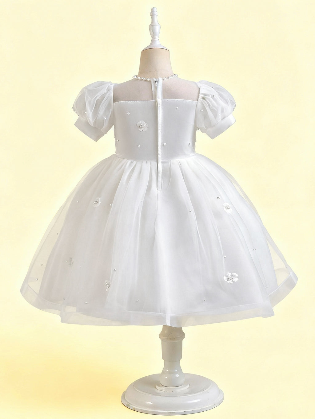 Zvzio Girls Short Sleeve Princess Dress - Shimmery Satin, Double Layer Skirt & 3D Pearl Floral, Puff Sleeve Flower Girl Party Outfit