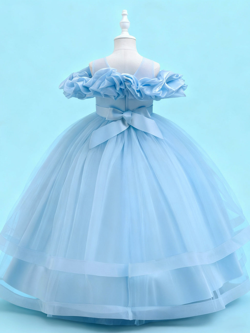 Zvzio Girls Cloud Shoulder Embroidered Long Princess Dress | Front Yoke Cloud Design Pearl Embroidery Panel Double-Layer Draping Tulle Flower Girl Dress Party Set - Ages 4-9, Multiple Colors