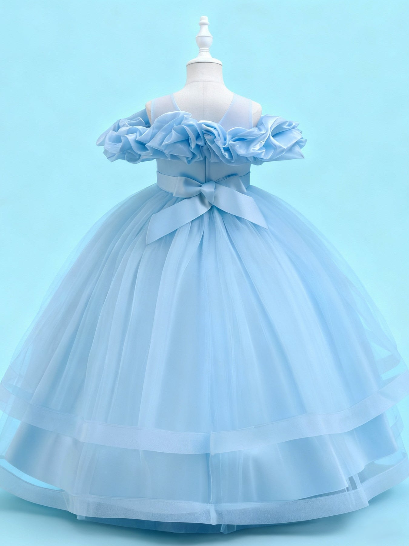 Zvzio Girls Cloud Shoulder Embroidered Long Princess Dress | Front Yoke Cloud Design Pearl Embroidery Panel Double-Layer Draping Tulle Flower Girl Dress Party Set - Ages 4-9, Multiple Colors