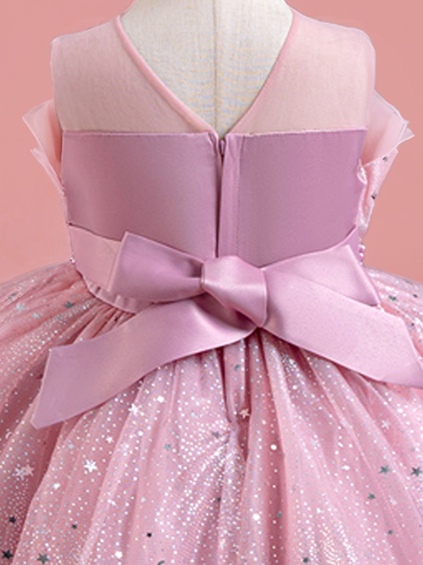 Zvzio Girls Asymmetric Train Princess Dress | Gold Star Tulle Shell Neckline Bustier Waist Diamond Chain Double-Layer Skirt Flower Girl Dress Set - Ages 4-9