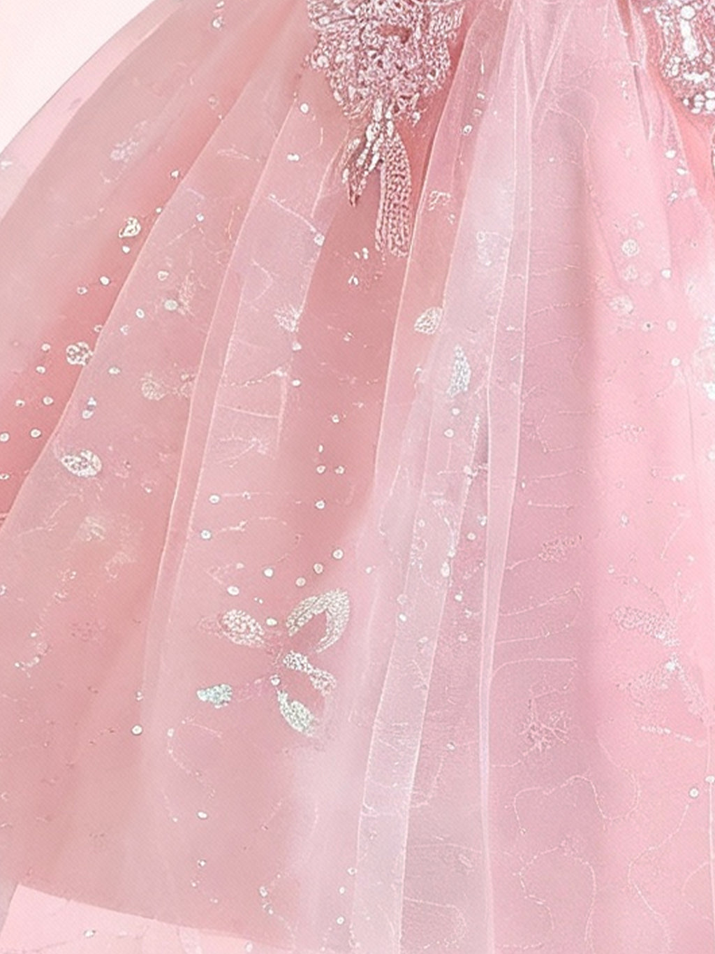 Zvzio Girls Princess Party Dress - Floral Embroidery Bodice, Sparkle Tulle Skirt & Puff Sleeves, Flower Girl/Pageant A-line Short Dress