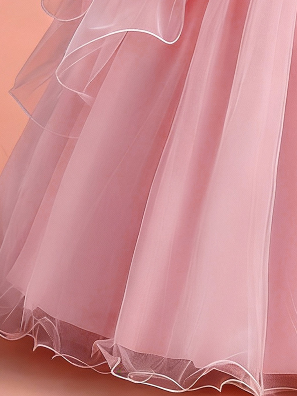 Zvzio Girls Gilded Print Tulle Princess Dress | Ruffle Neckline Bustier Design Pearl Waist Chain Wave Hem Elegant Knee-Length Flower Girl Dress - Ages 4-9