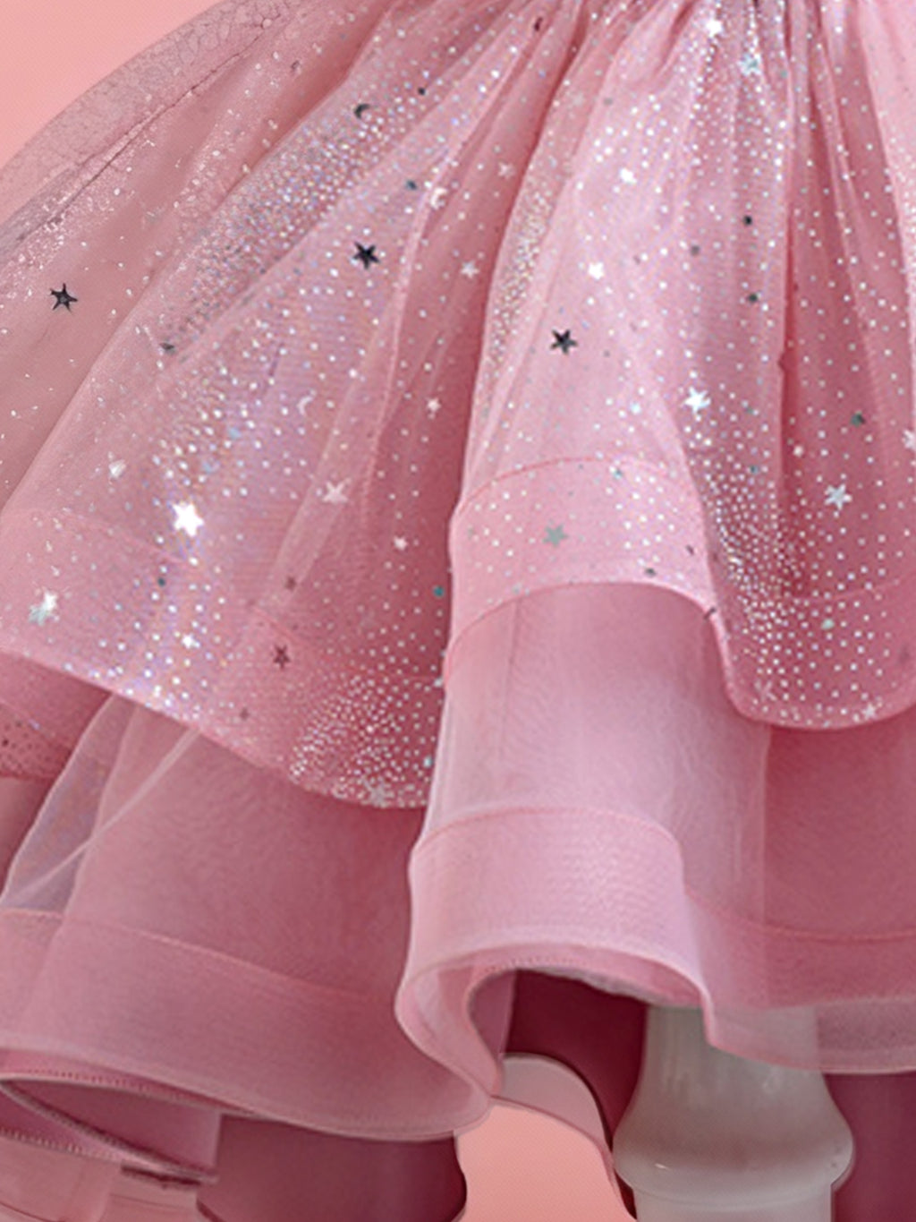 Zvzio Girls Asymmetric Train Princess Dress | Gold Star Tulle Shell Neckline Bustier Waist Diamond Chain Double-Layer Skirt Flower Girl Dress Set - Ages 4-9