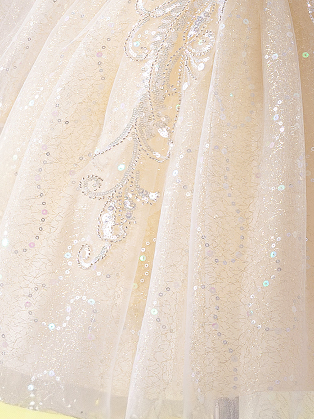 Zvzio Princess Flower Girl Dress 4-9 Years - Sparkling Embroidered Long Sleeve Gown for Wedding, Birthday Party | Champagne & White