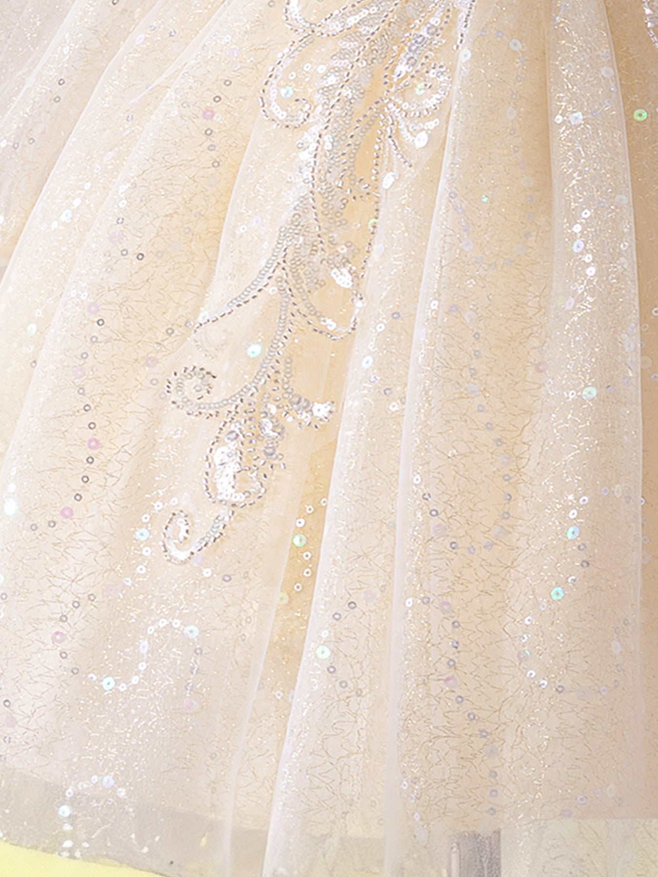 Zvzio Princess Flower Girl Dress 4-9 Years - Sparkling Embroidered Long Sleeve Gown for Wedding, Birthday Party | Champagne & White