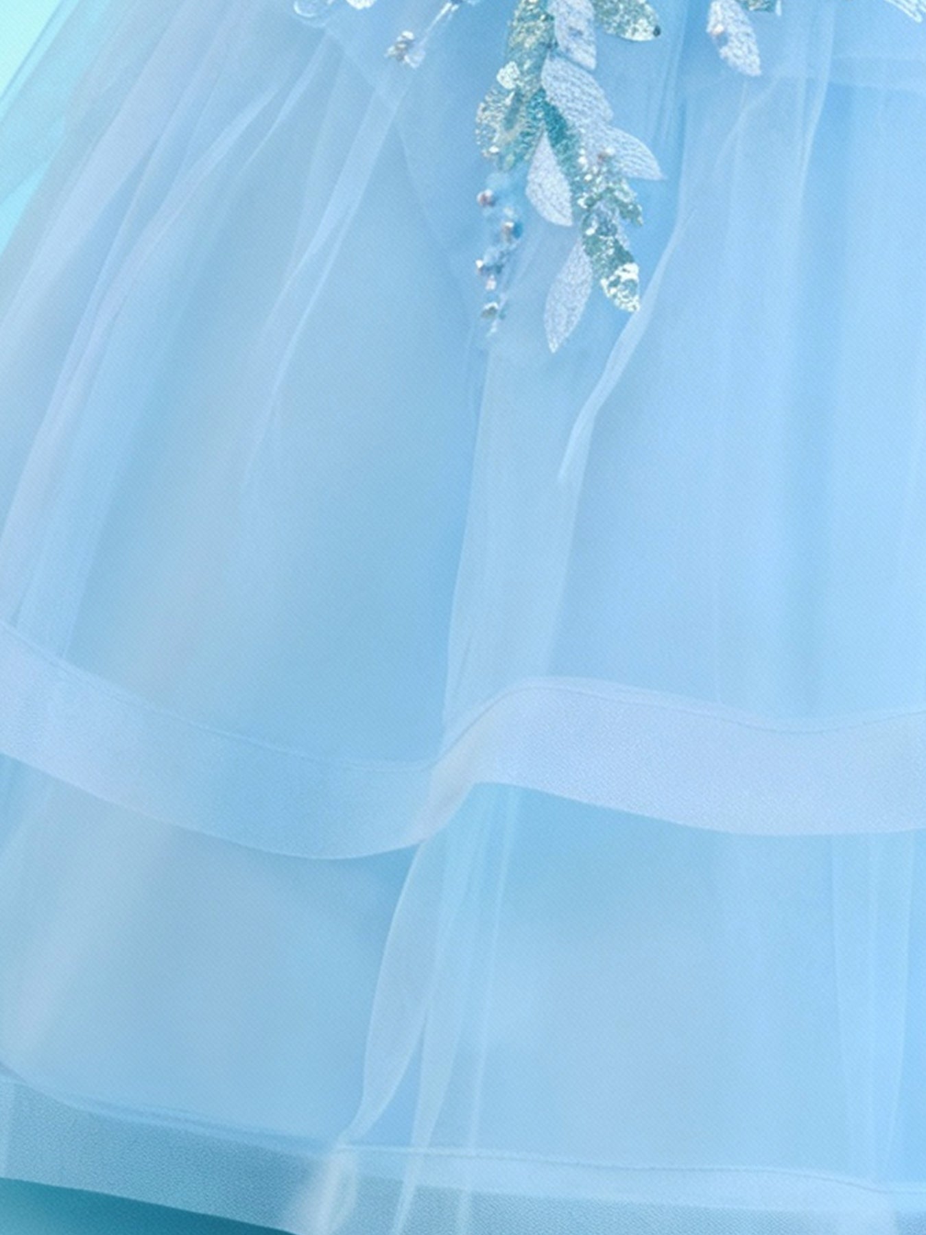 Zvzio Girls Cloud Shoulder Embroidered Long Princess Dress | Front Yoke Cloud Design Pearl Embroidery Panel Double-Layer Draping Tulle Flower Girl Dress Party Set - Ages 4-9, Multiple Colors