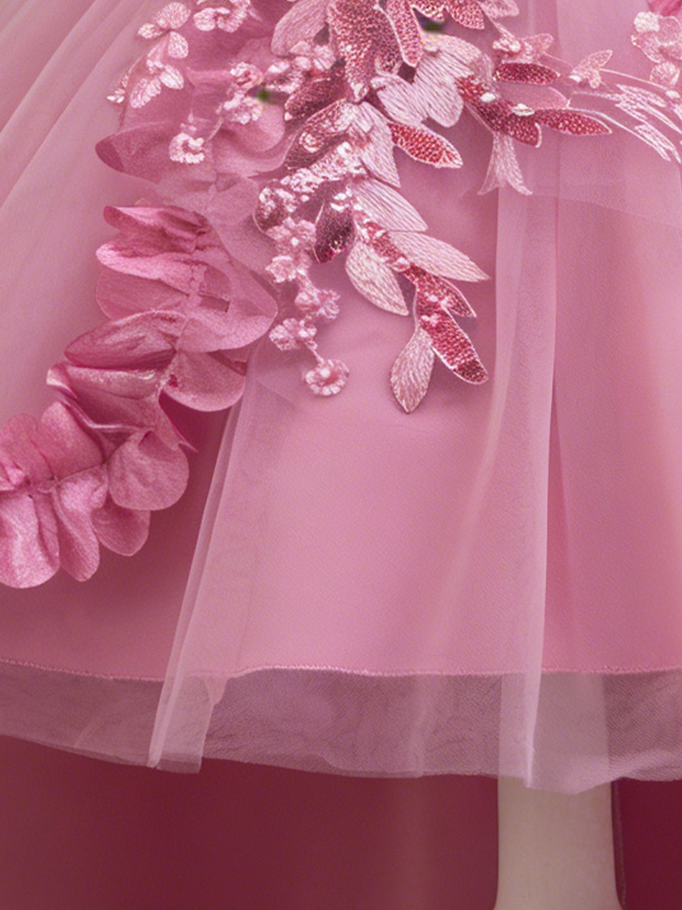 Zvzio Girls Cloud Collar Embroidered Train Princess Dress | Front Yoke Cloud Design 3D Floral Pearl Embroidery Wrap-Around Leaf Lace Long Train Flower Girl Dress - Ages 4-9, Multiple Colors