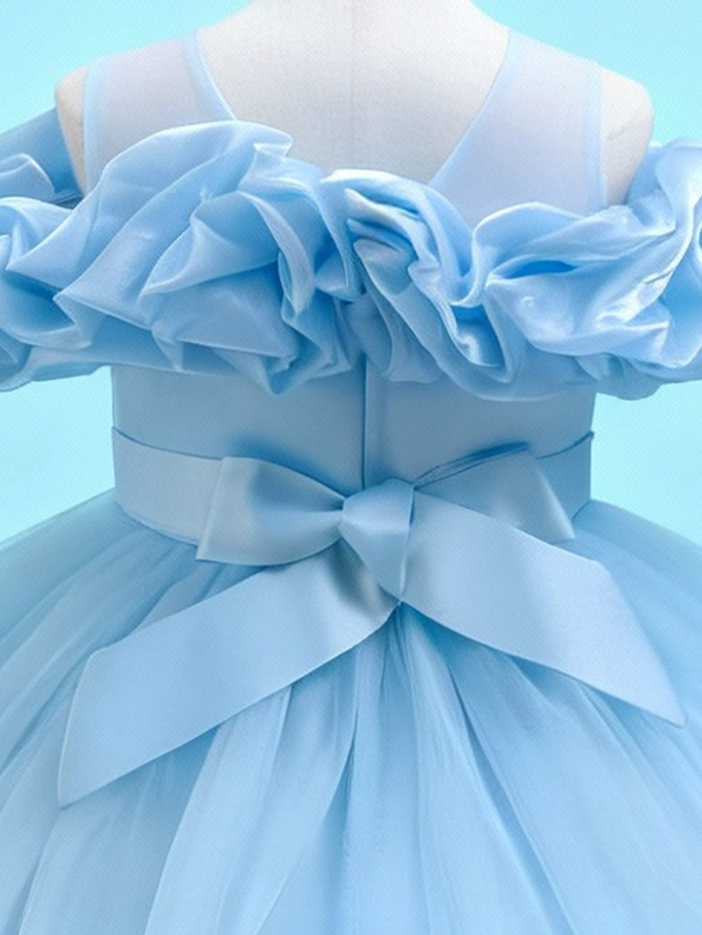 Zvzio Girls Cloud Shoulder Embroidered Long Princess Dress | Front Yoke Cloud Design Pearl Embroidery Panel Double-Layer Draping Tulle Flower Girl Dress Party Set - Ages 4-9, Multiple Colors