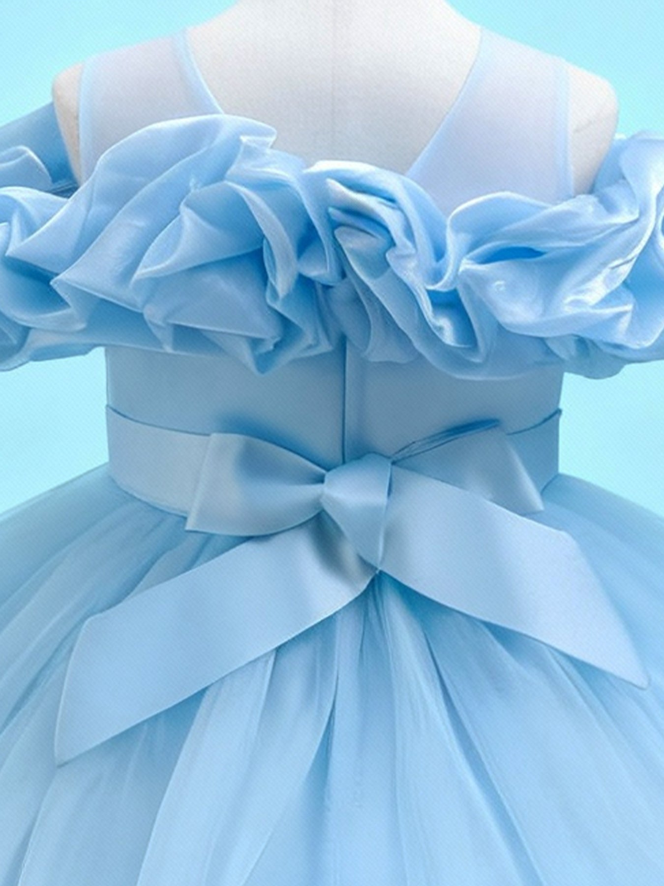 Zvzio Girls Cloud Shoulder Embroidered Long Princess Dress | Front Yoke Cloud Design Pearl Embroidery Panel Double-Layer Draping Tulle Flower Girl Dress Party Set - Ages 4-9, Multiple Colors
