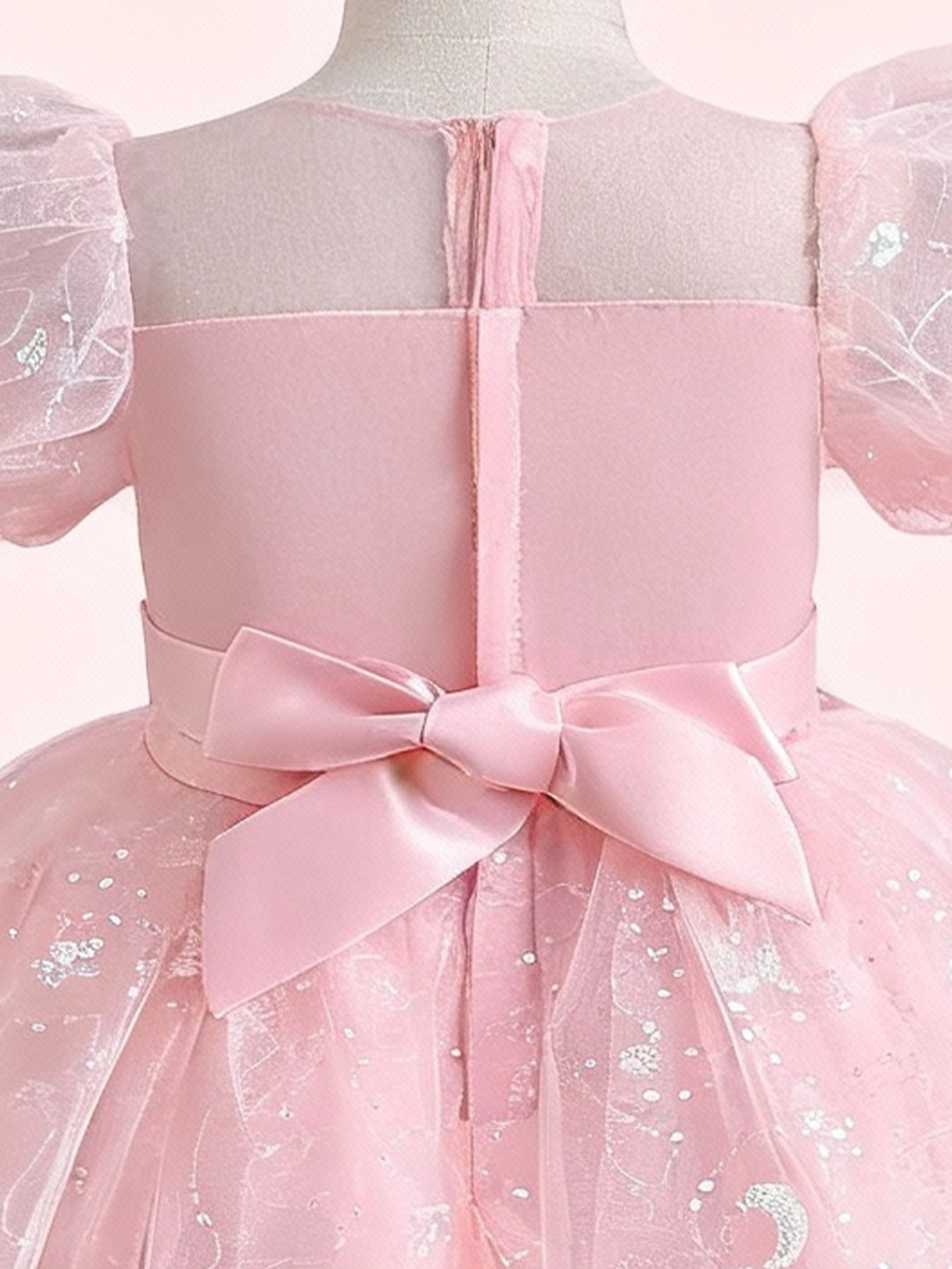 Zvzio Girls Princess Party Dress - Floral Embroidery Bodice, Sparkle Tulle Skirt & Puff Sleeves, Flower Girl/Pageant A-line Short Dress