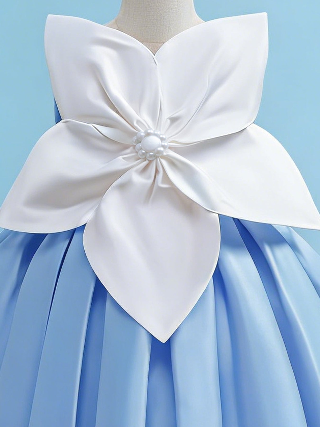 Zvzio Girls 3D Floral Satin Princess Dress | Color Block Design Pleated Hem Lightweight Mid-Length Flower Girl Dress Party Gown - Ages 2-7, Multiple Colors