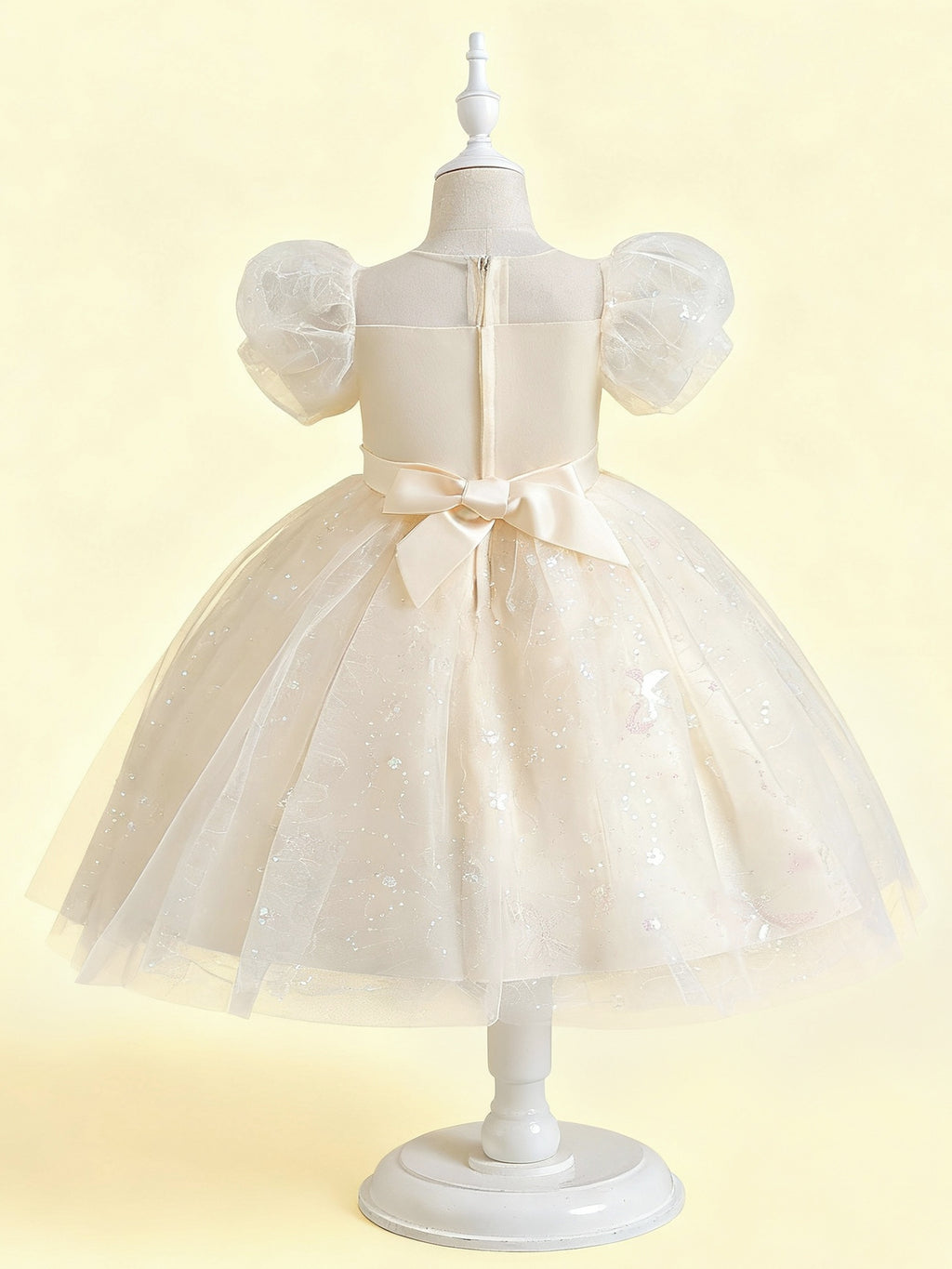 Zvzio Girls Princess Party Dress - Floral Embroidery Bodice, Sparkle Tulle Skirt & Puff Sleeves, Flower Girl/Pageant A-line Short Dress