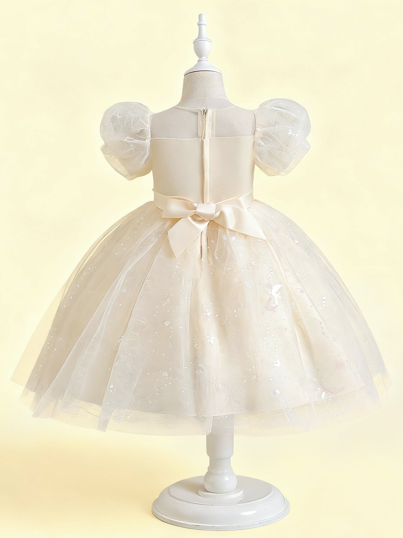 Zvzio Girls Princess Party Dress - Floral Embroidery Bodice, Sparkle Tulle Skirt & Puff Sleeves, Flower Girl/Pageant A-line Short Dress