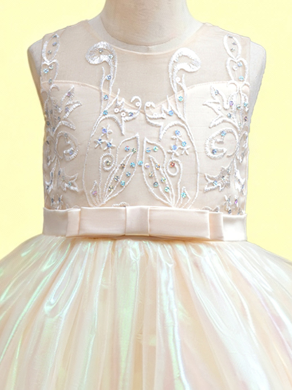 Zvzio Girls Gradient Tulle Embroidered Princess Dress | Reflective Green Yellow Gradient Bodice Embroidery Triple-Layer Ruffle Hem Flower Girl Dress Set - Ages 4-9
