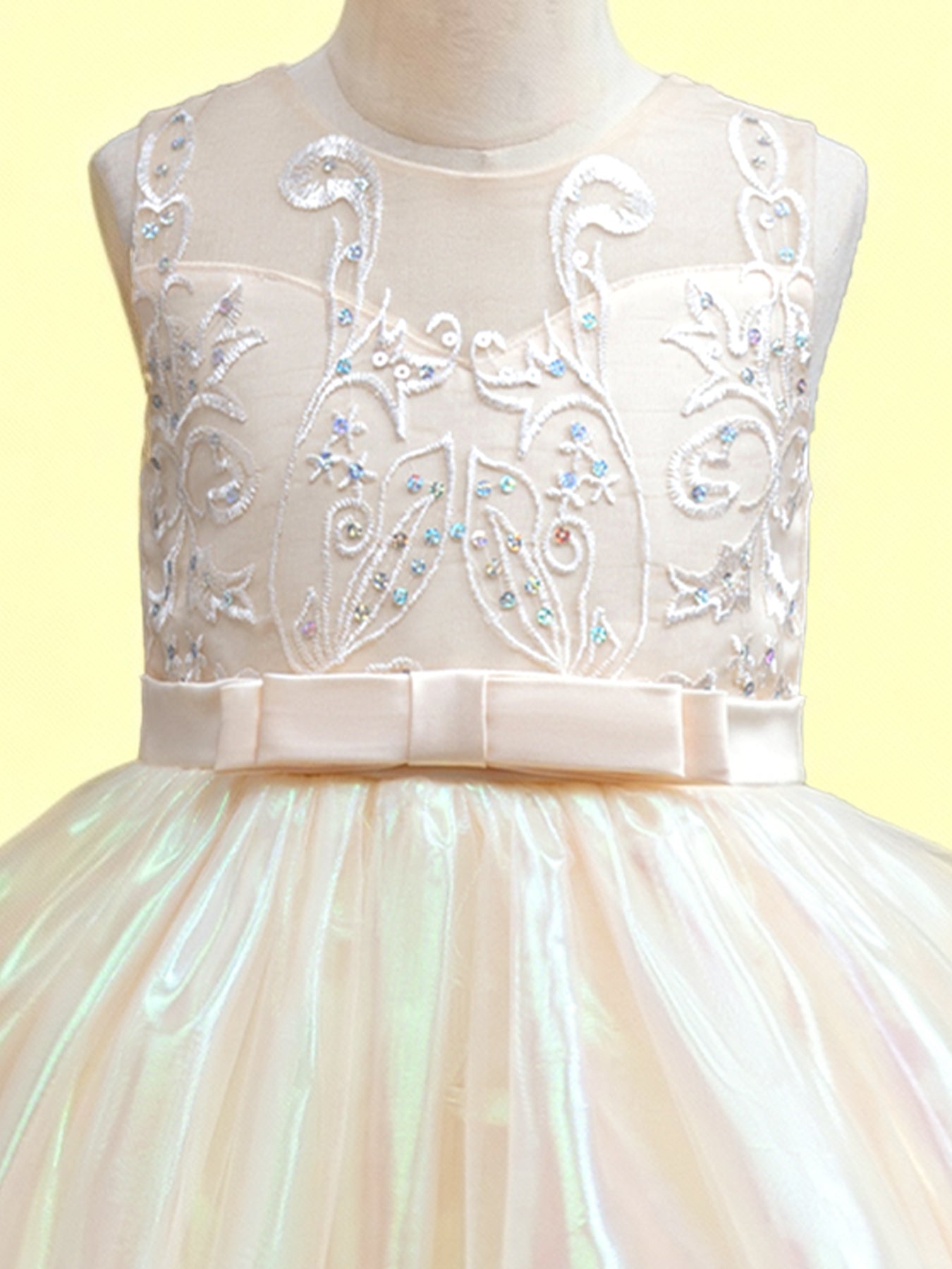 Zvzio Girls Gradient Tulle Embroidered Princess Dress | Reflective Green Yellow Gradient Bodice Embroidery Triple-Layer Ruffle Hem Flower Girl Dress Set - Ages 4-9