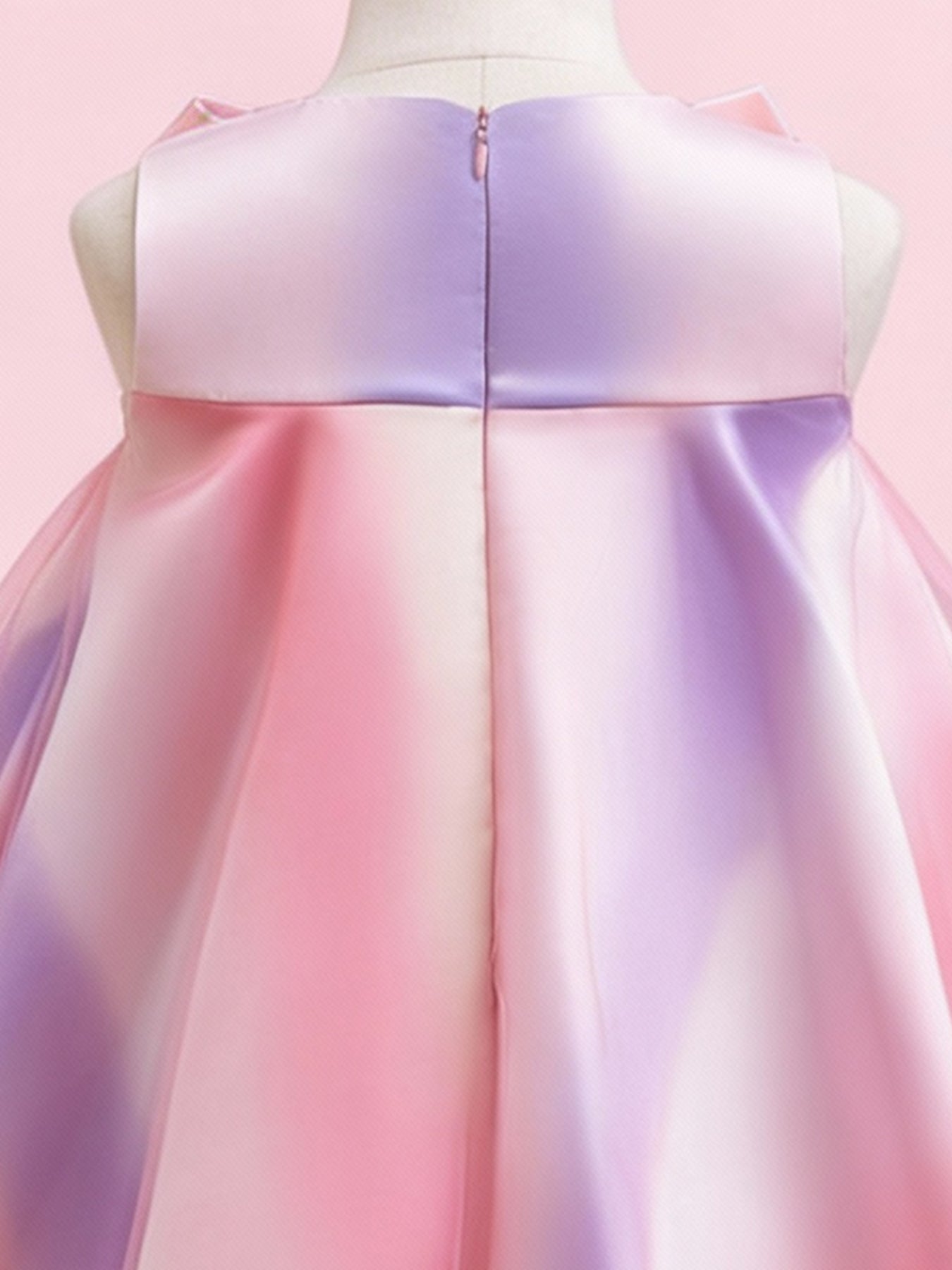 Zvzio Girls Rainbow Gradient Bow Princess Dress | Oversized Asymmetric Bow Collar Wide A-Line Skirt Knee-Length Flower Girl Dress Party Gown - Ages 4-7