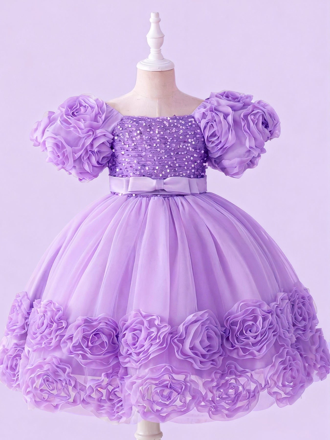 Zvzio Girls 3D Floral Embroidered Princess Dress | Short Sleeve Sequin Sparkle A-Line Dress Multi-Layer Tulle Flower Girl Party Dress - Soft Draping, Ages 2-7, Multiple Colors