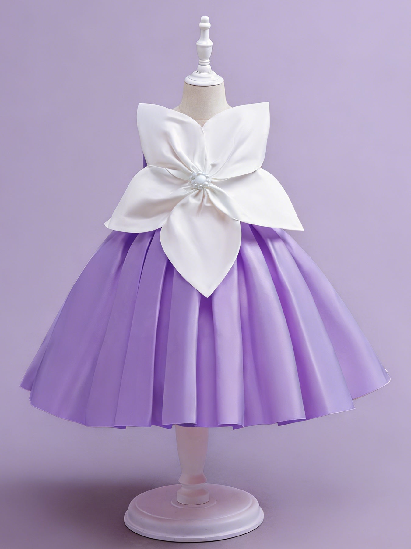 Zvzio Girls 3D Floral Satin Princess Dress | Color Block Design Pleated Hem Lightweight Mid-Length Flower Girl Dress Party Gown - Ages 2-7, Multiple Colors