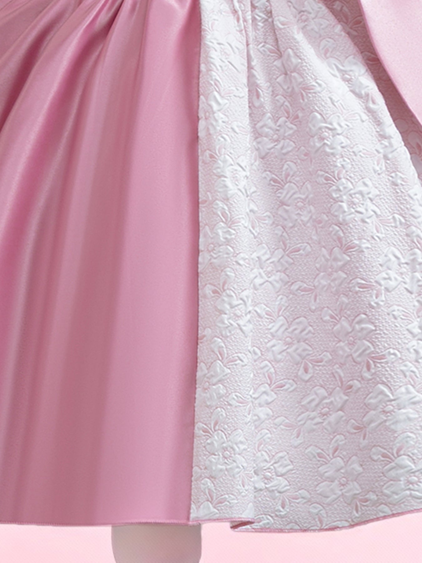 Zvzio Girls Color Block Princess Dress | Asymmetric Design Dusty Pink Satin White Embossed Fabric Mid-Length Flower Girl Dress Set - Ages 4-9