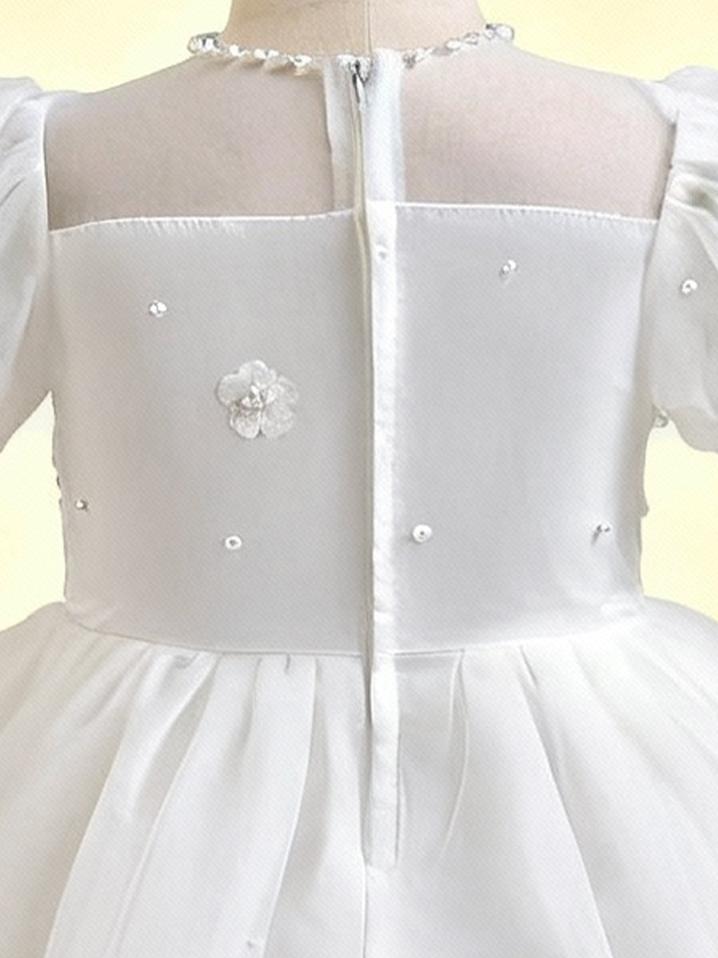 Zvzio Girls Short Sleeve Princess Dress - Shimmery Satin, Double Layer Skirt & 3D Pearl Floral, Puff Sleeve Flower Girl Party Outfit