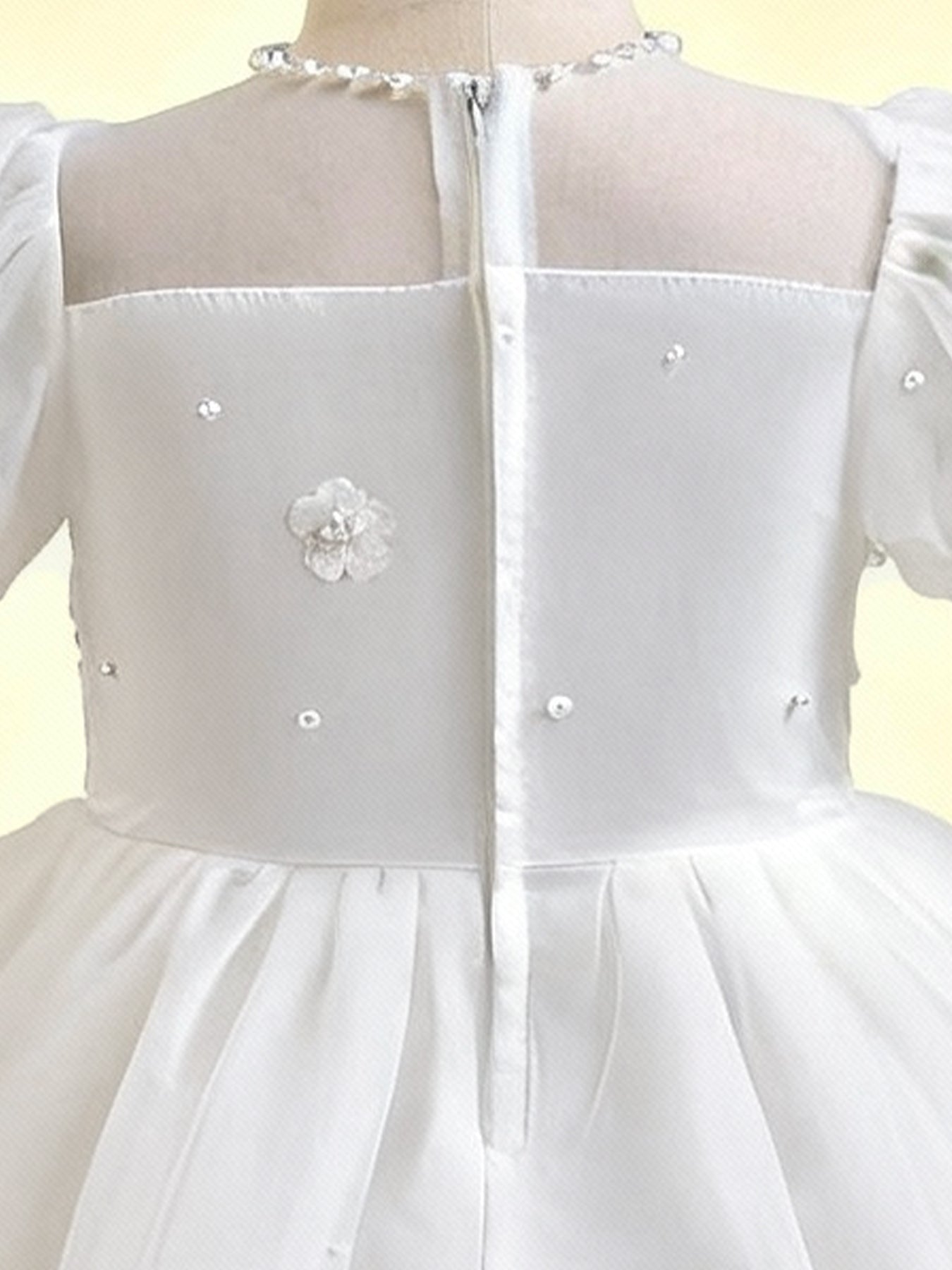 Zvzio Girls Short Sleeve Princess Dress - Shimmery Satin, Double Layer Skirt & 3D Pearl Floral, Puff Sleeve Flower Girl Party Outfit