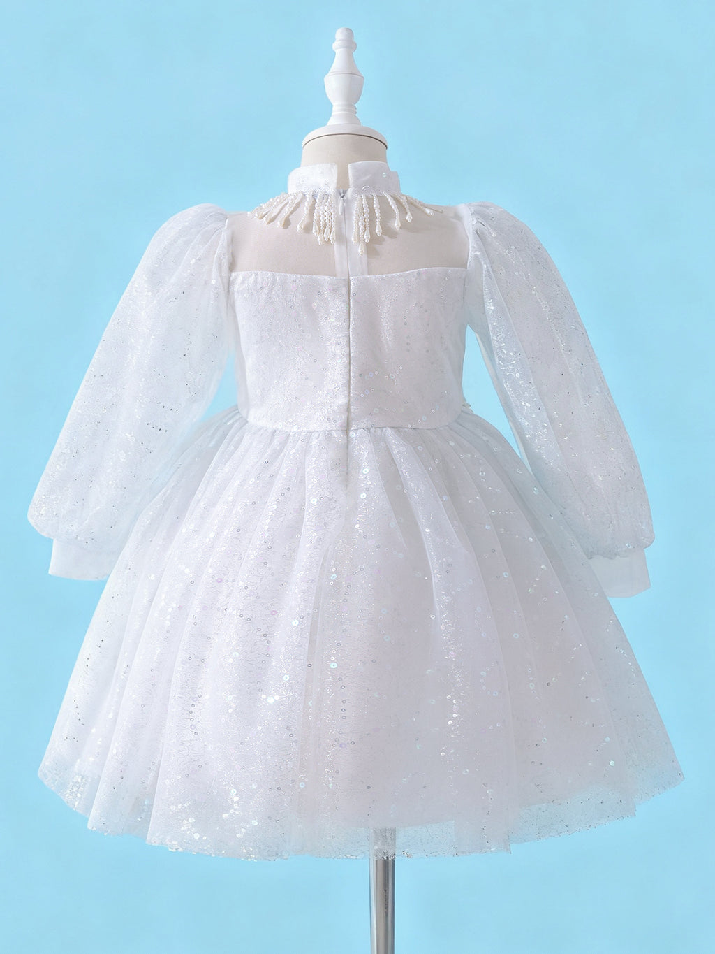 Zvzio Princess Flower Girl Dress 4-9 Years - Sparkling Embroidered Long Sleeve Gown for Wedding, Birthday Party | Champagne & White