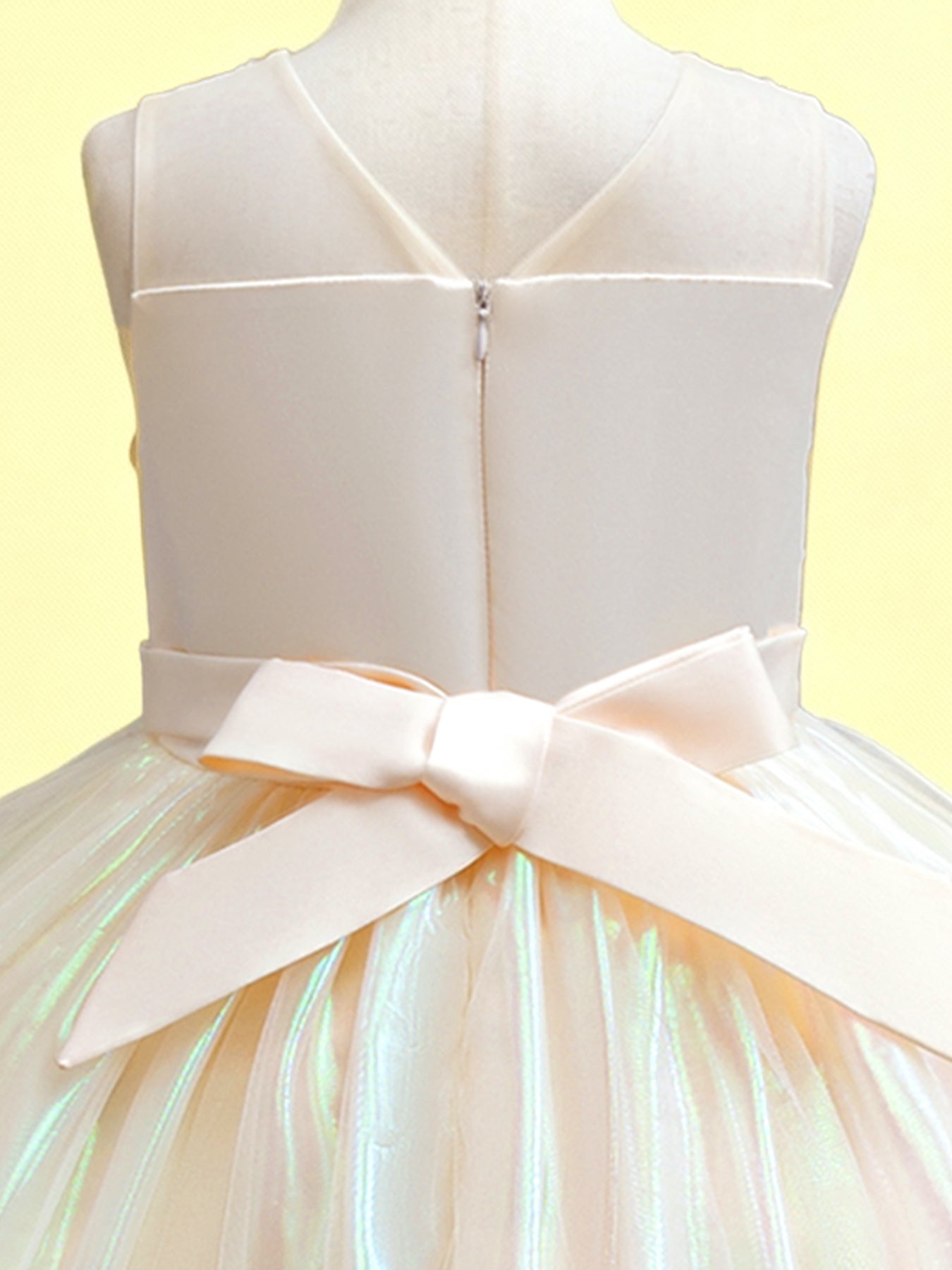 Zvzio Girls Gradient Tulle Embroidered Princess Dress | Reflective Green Yellow Gradient Bodice Embroidery Triple-Layer Ruffle Hem Flower Girl Dress Set - Ages 4-9