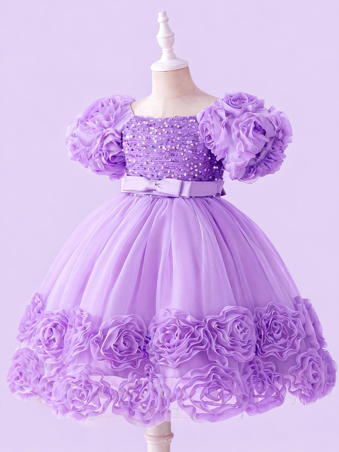 Zvzio Girls 3D Floral Embroidered Princess Dress | Short Sleeve Sequin Sparkle A-Line Dress Multi-Layer Tulle Flower Girl Party Dress - Soft Draping, Ages 2-7, Multiple Colors