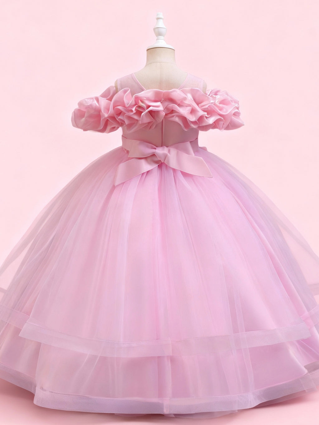 Zvzio Girls Cloud Shoulder Embroidered Long Princess Dress | Front Yoke Cloud Design Pearl Embroidery Panel Double-Layer Draping Tulle Flower Girl Dress Party Set - Ages 4-9, Multiple Colors