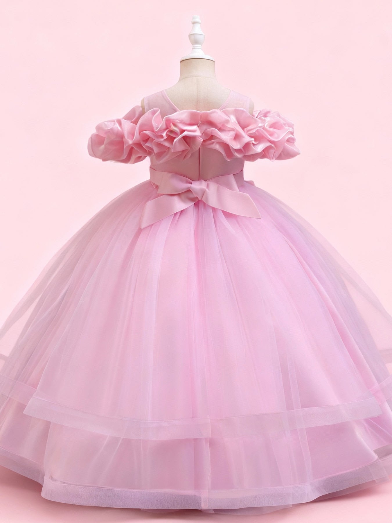 Zvzio Girls Cloud Shoulder Embroidered Long Princess Dress | Front Yoke Cloud Design Pearl Embroidery Panel Double-Layer Draping Tulle Flower Girl Dress Party Set - Ages 4-9, Multiple Colors