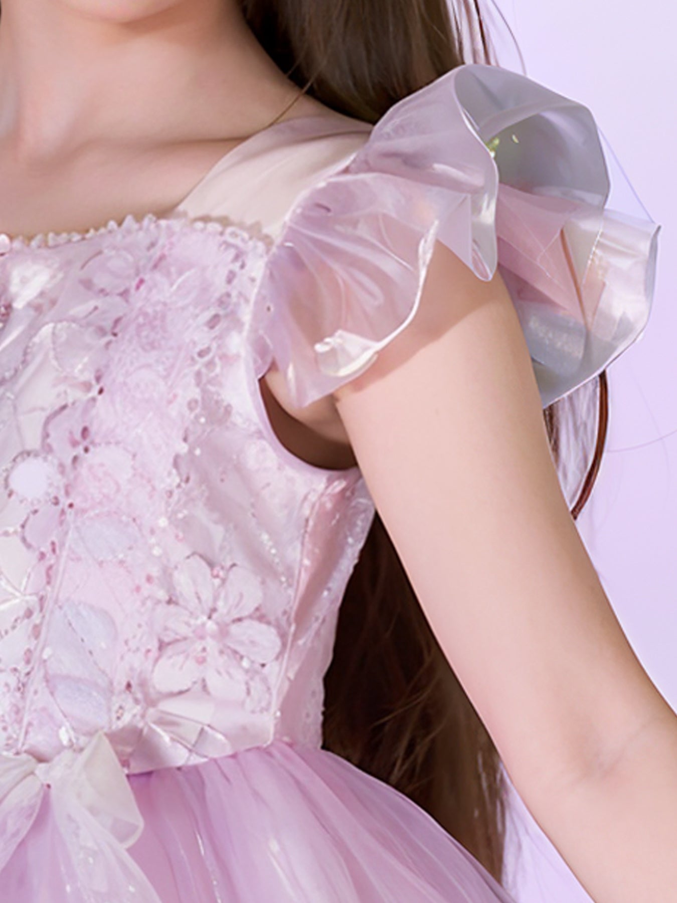 Zvzio Girls Purple Princess Dress | Reflective Tulle Short A-Line Flower Girl Dress Party Ballet Dress - Flutter Sleeves Lace Bow & Gem Decor for Ages 4-9